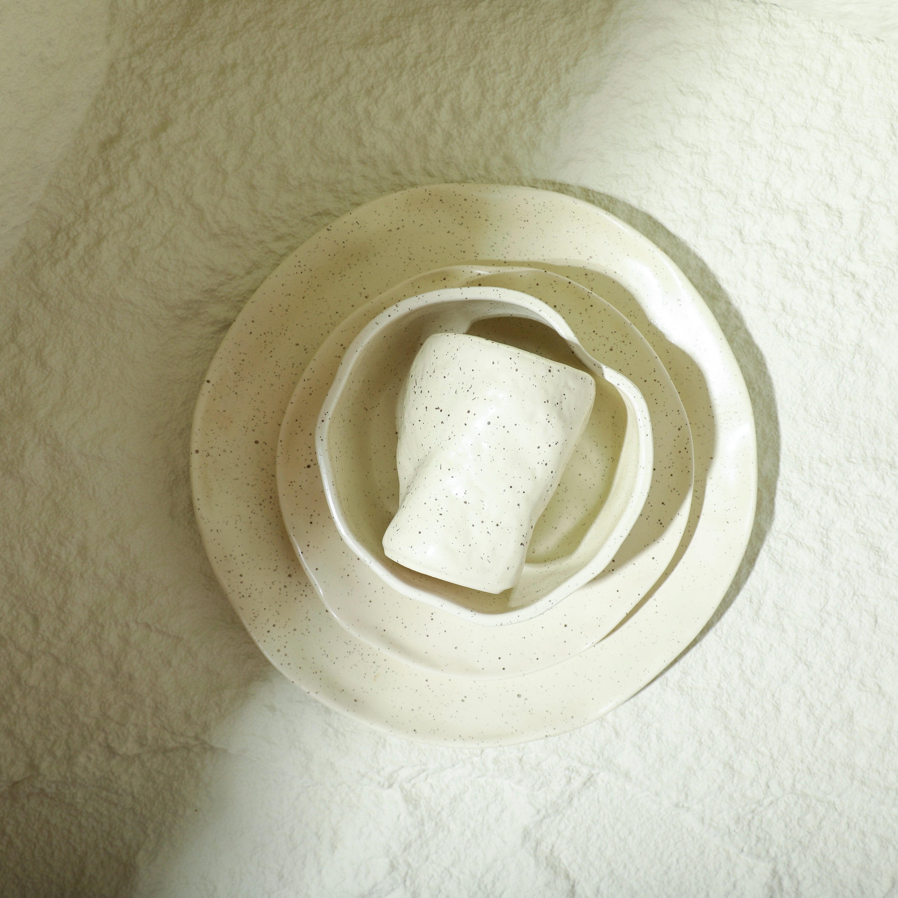 Atik Stoneware Dinnerware Set - Cream Speckled