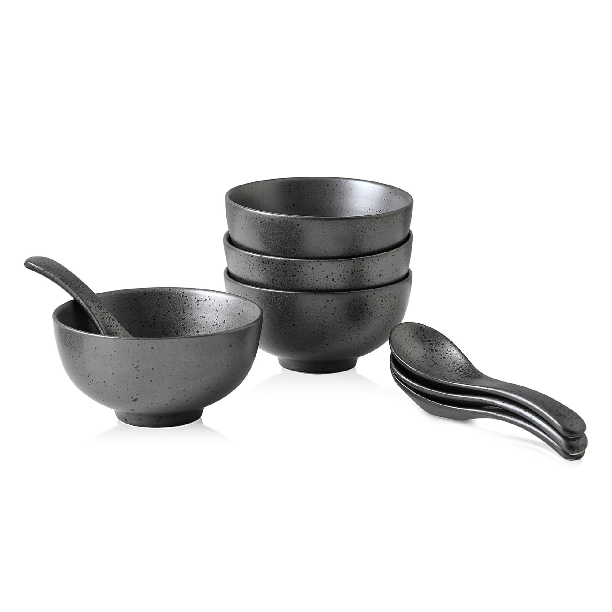 Valencia Porcelain Service Bowl And Spoon Set - Metallic Grey