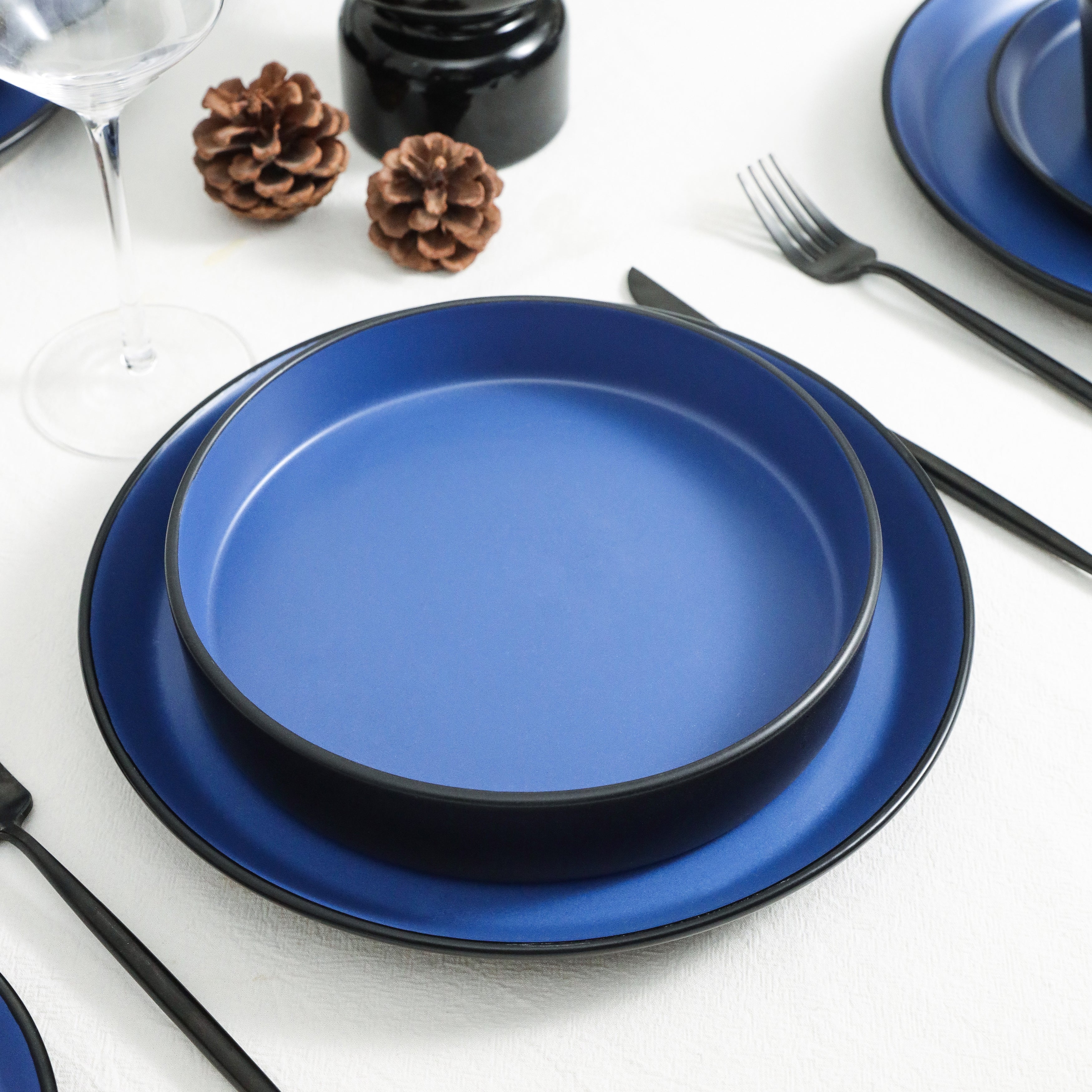 Albie Stoneware  Pasta Bowl - Blue And Black