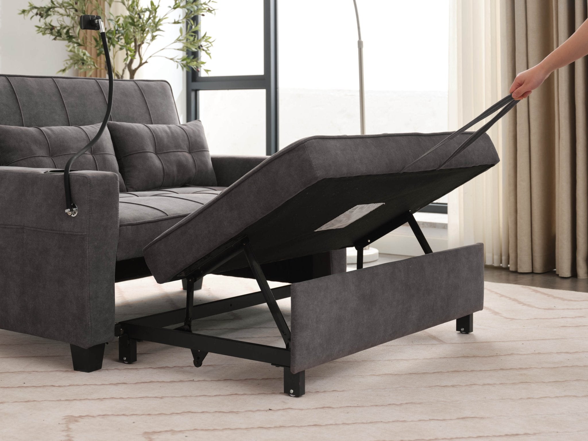 Futon chair bed convertible chair 3 - in - 1 pull out sleeper chair beds with usb - Tuesday Morning - Sleeper Chairs