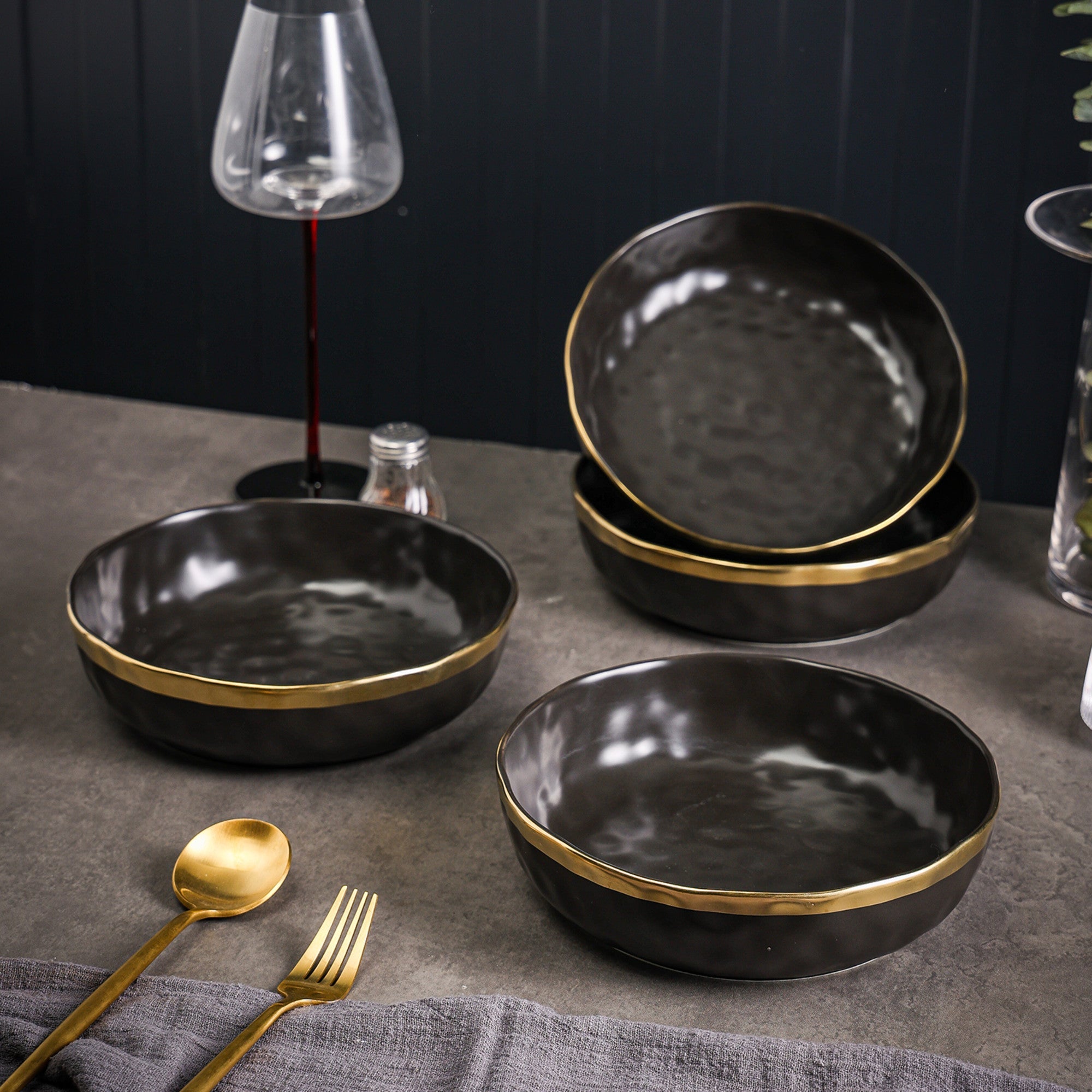 Florian Porcelain  Pasta Bowl - Black