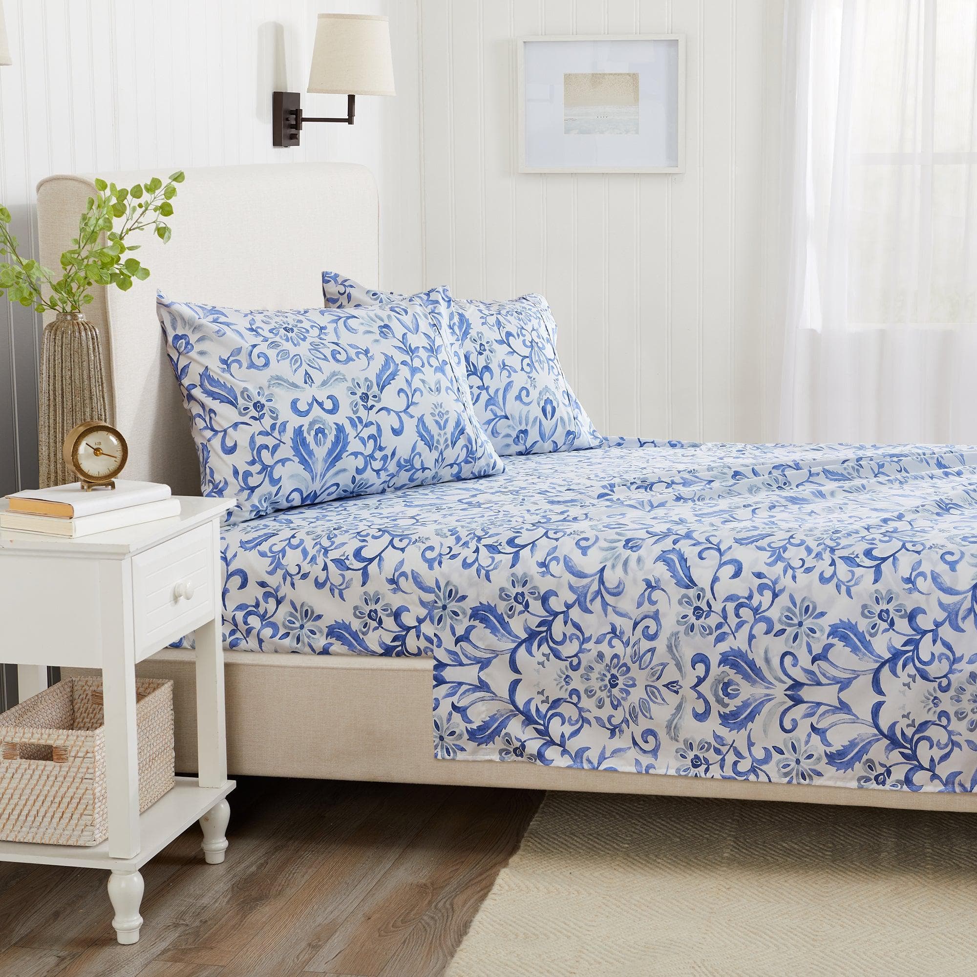 4 Piece Watercolor Floral Microfiber Sheet - Delia Collection - Best Buy Furniture