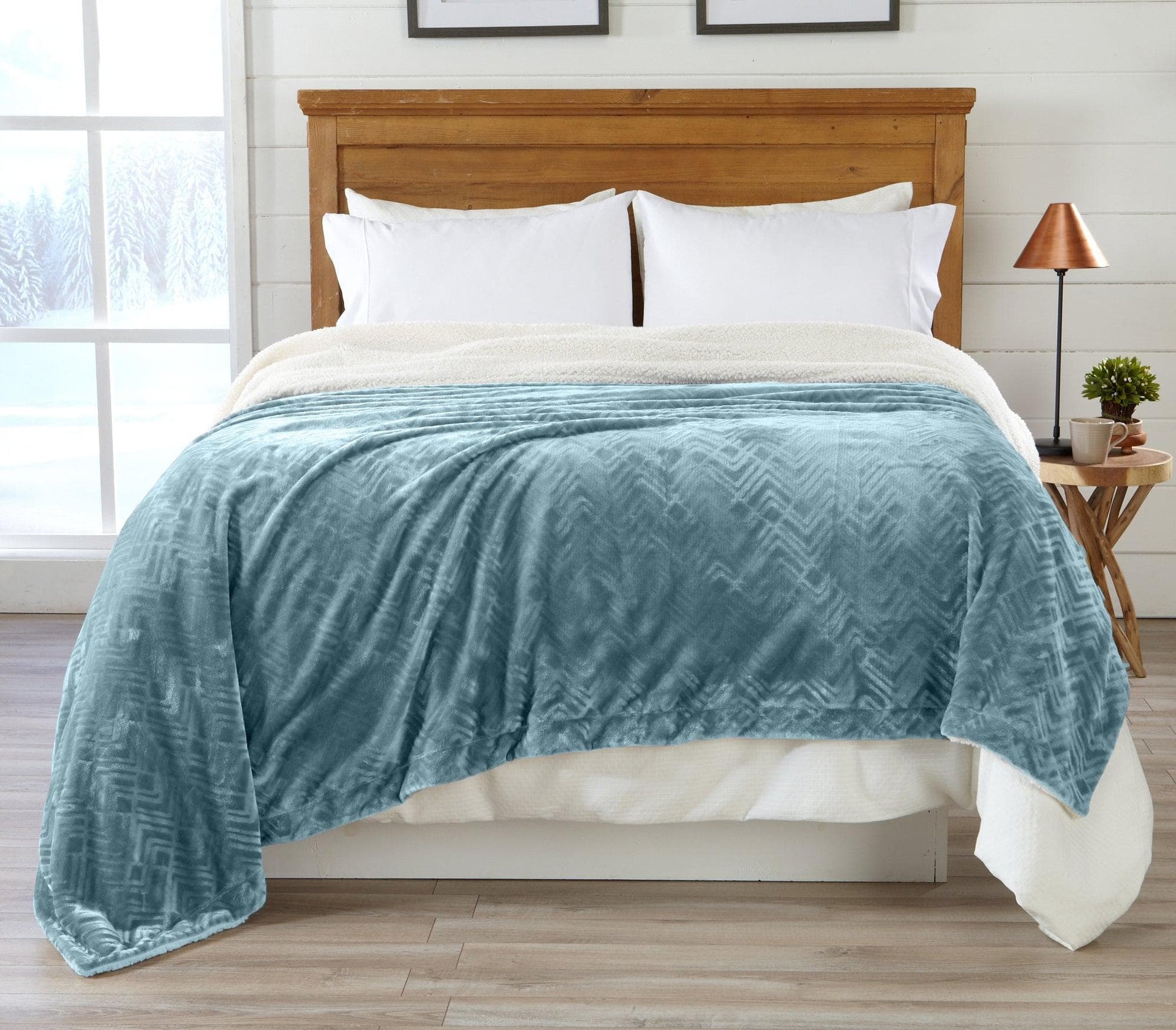Velvet Plush Sherpa Luxury Bed Blanket - Cielo Collection - Best Buy Furniture