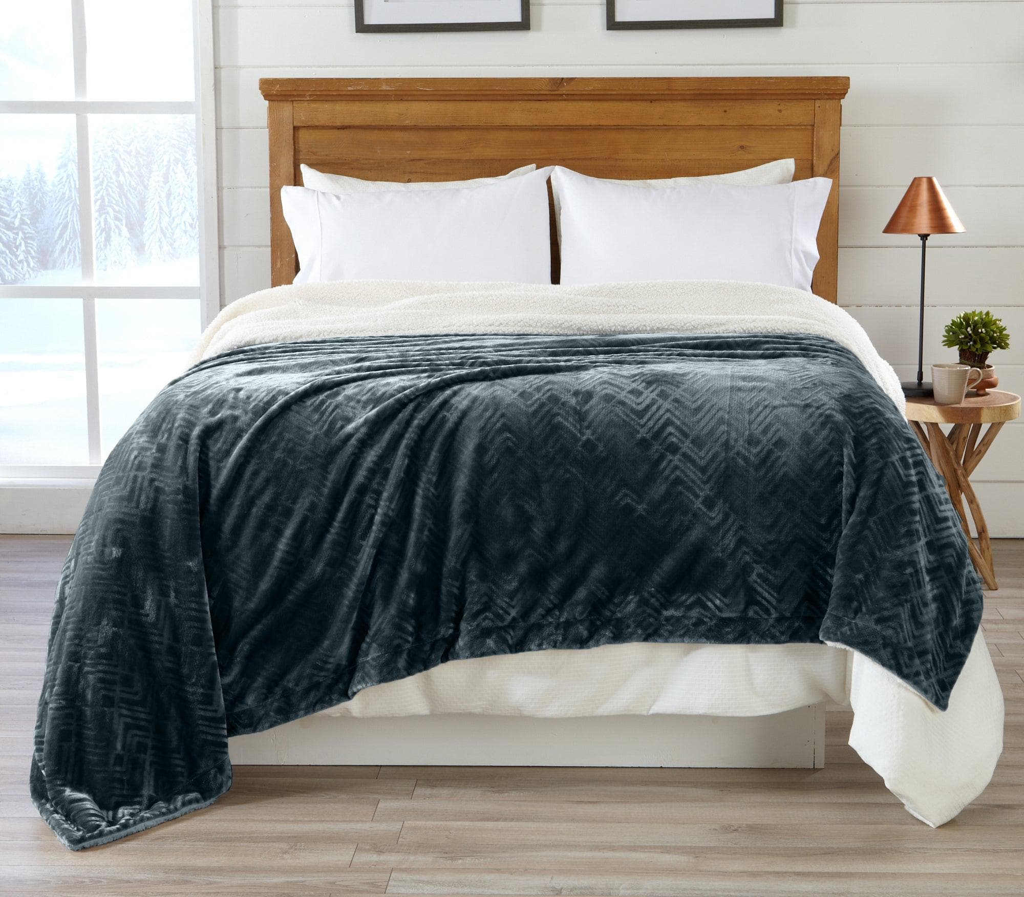 Velvet Plush Sherpa Luxury Bed Blanket - Cielo Collection - Best Buy Furniture
