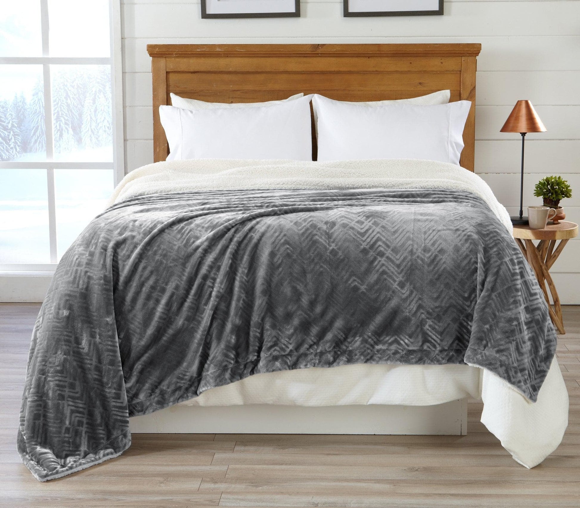 Velvet Plush Sherpa Luxury Bed Blanket - Cielo Collection - Best Buy Furniture