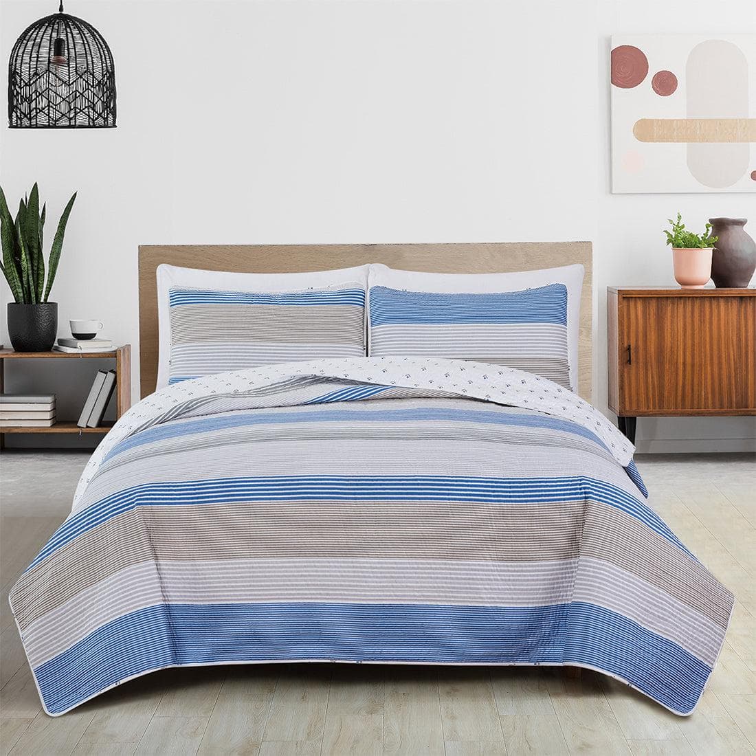 3 Piece Striped Quilt Set - Bryce Collection - Best Buy Furniture