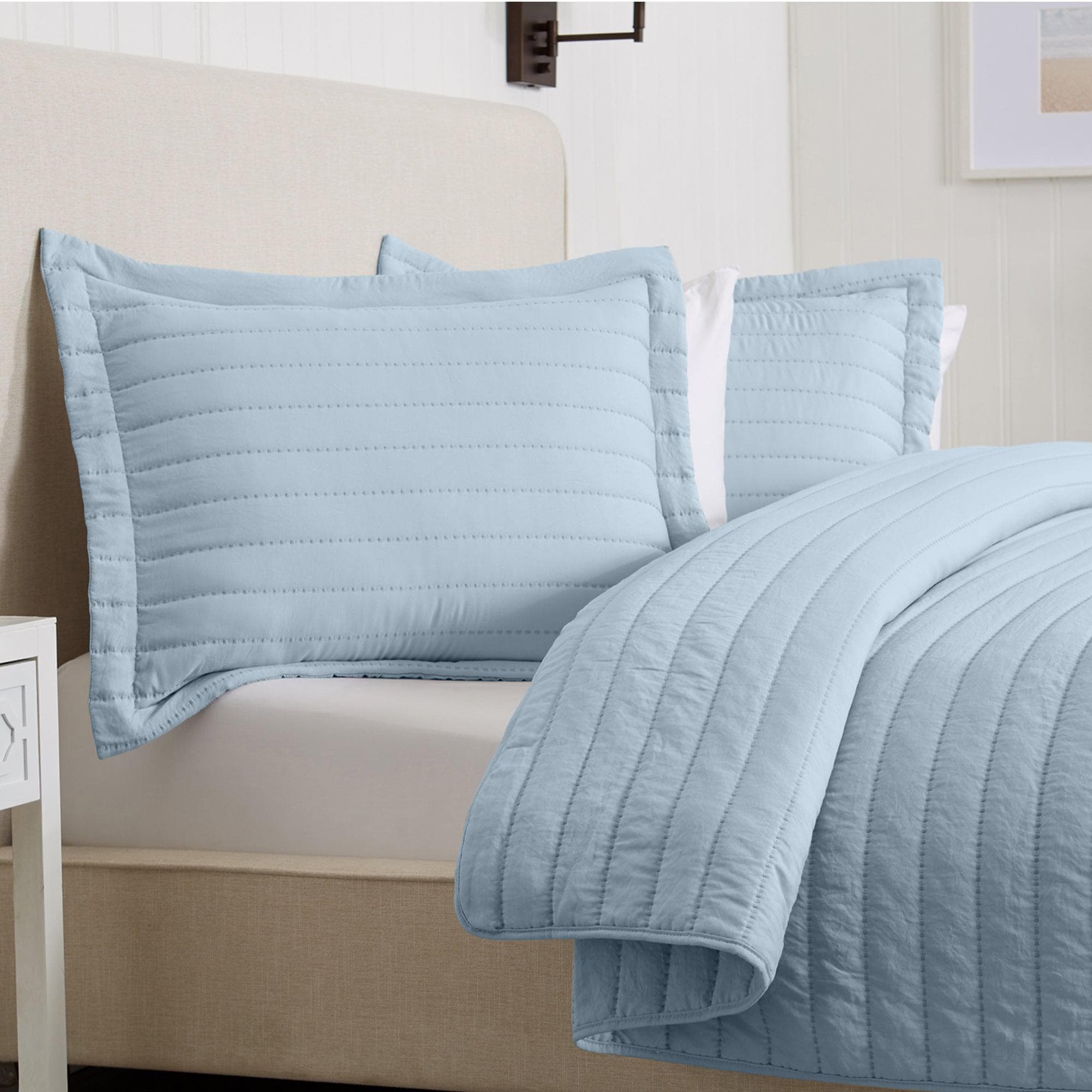 3-Piece Solid Striped Quilt - Virginia Collection - Best Buy Furniture