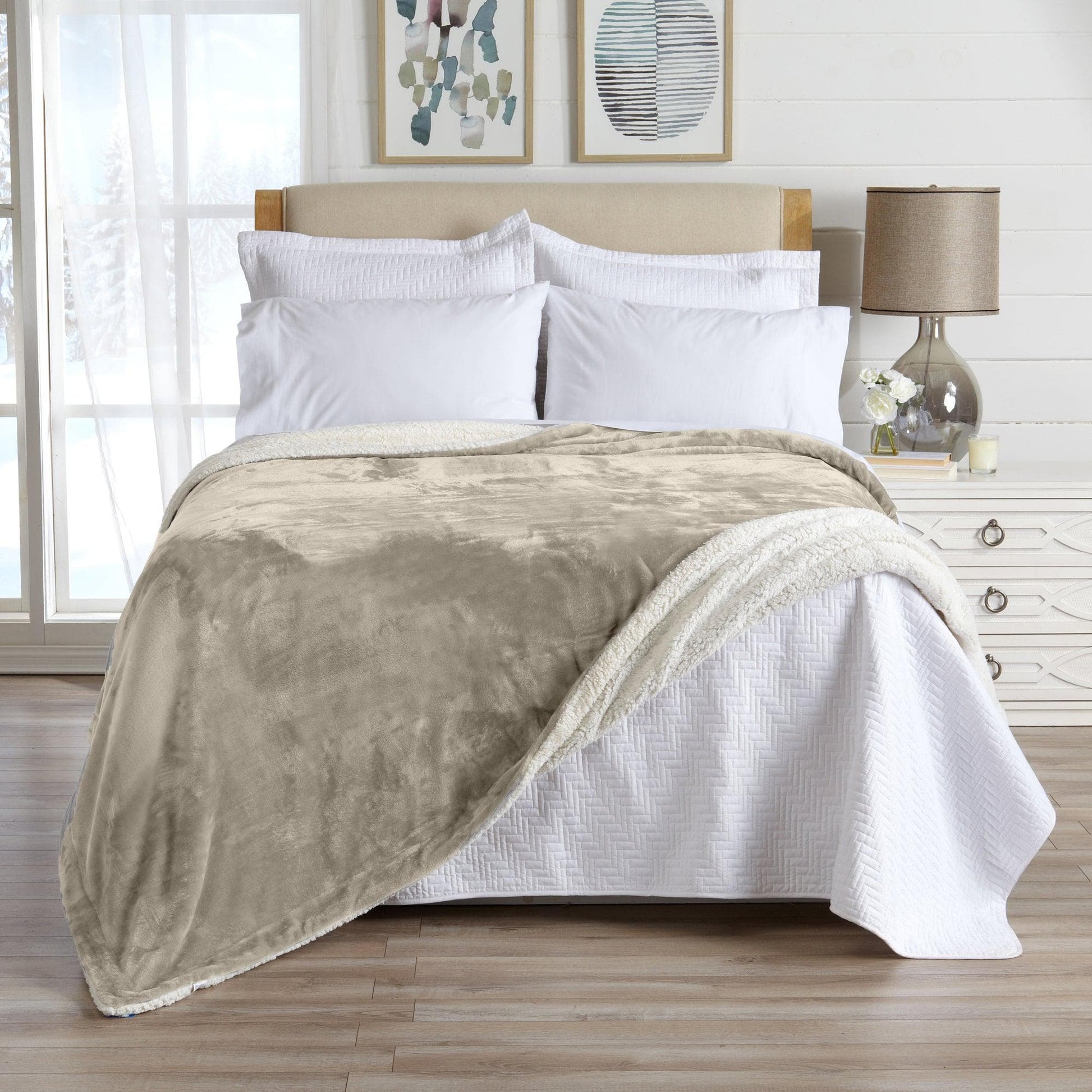 Velvet Plush Sherpa Luxury Bed Blanket - Kinsley Collection - Best Buy Furniture