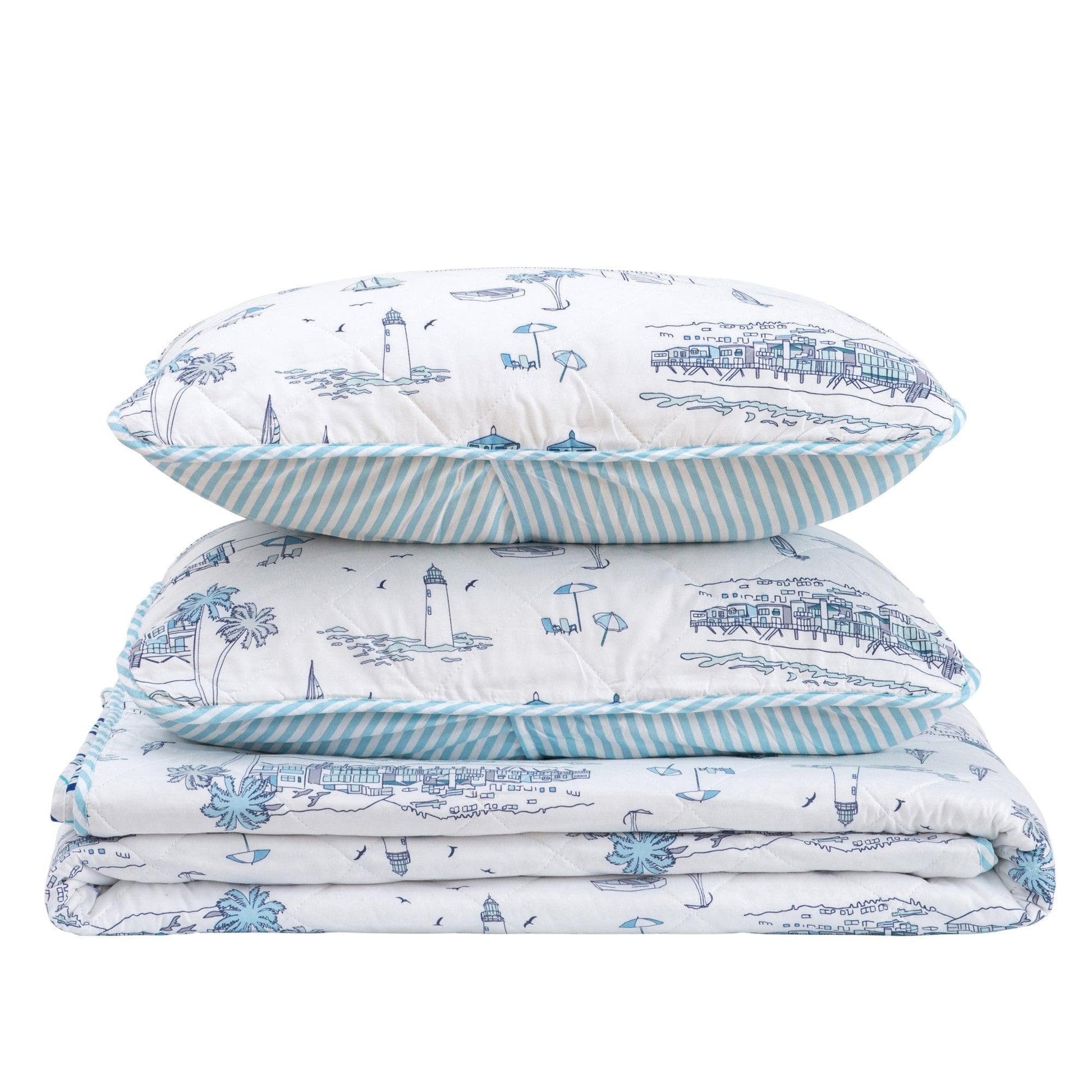 3-Piece Coastal Toile Quilt Set - Cape Elizabeth Collection - Best Buy Furniture