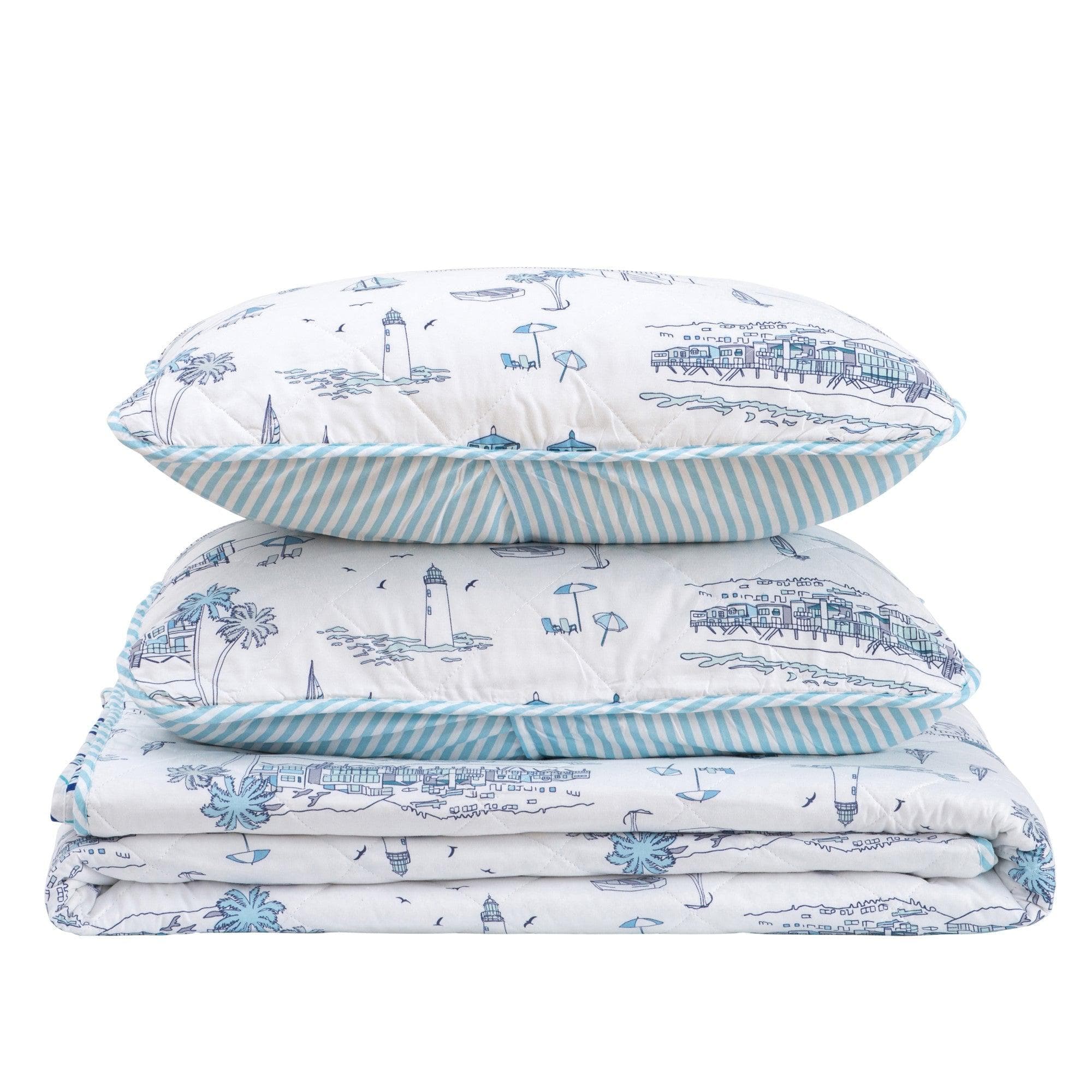 3-Piece Coastal Toile Quilt Set - Cape Elizabeth Collection - Best Buy Furniture