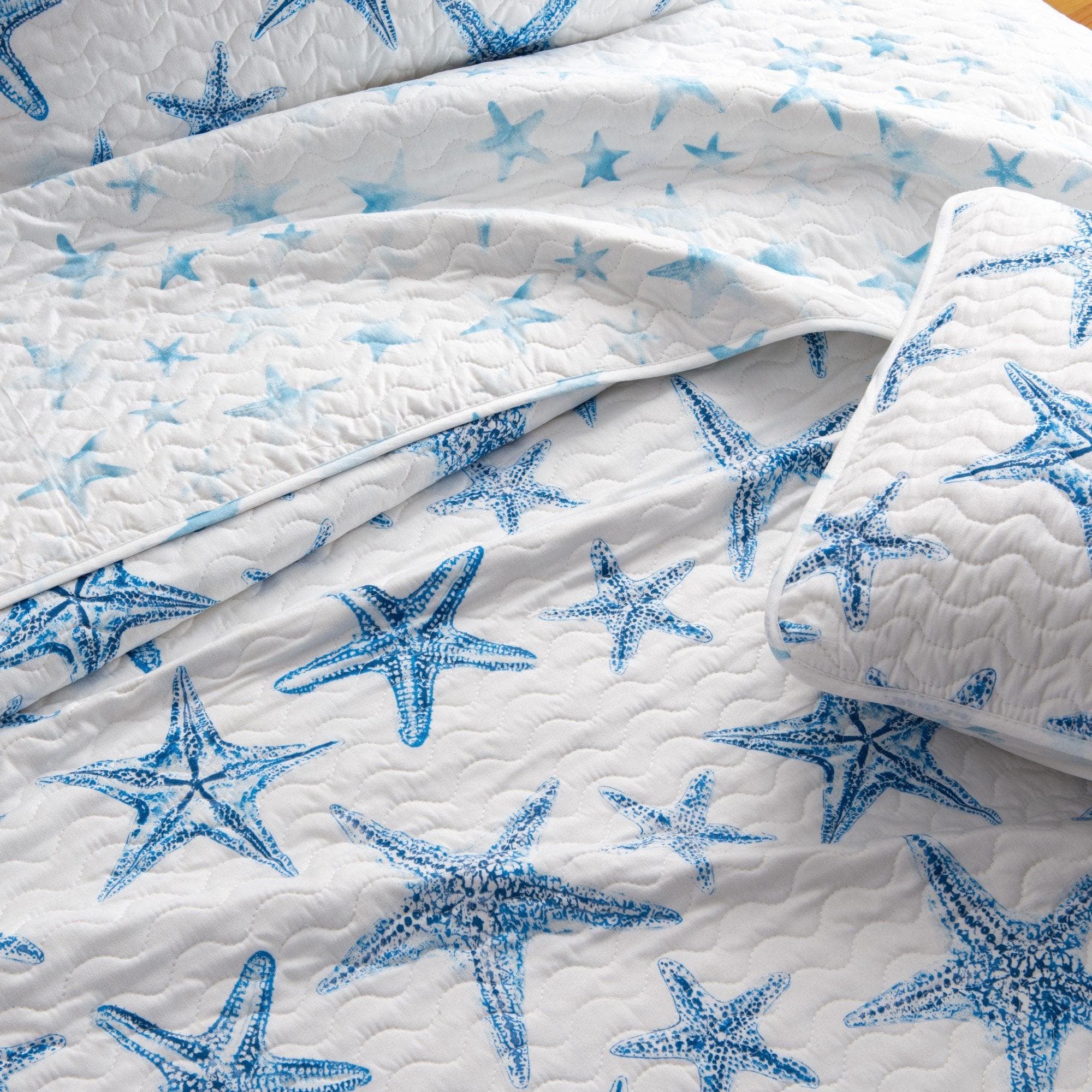 Blue Seashell Coastal Quilt Set - Trinidad Collection - Best Buy Furniture