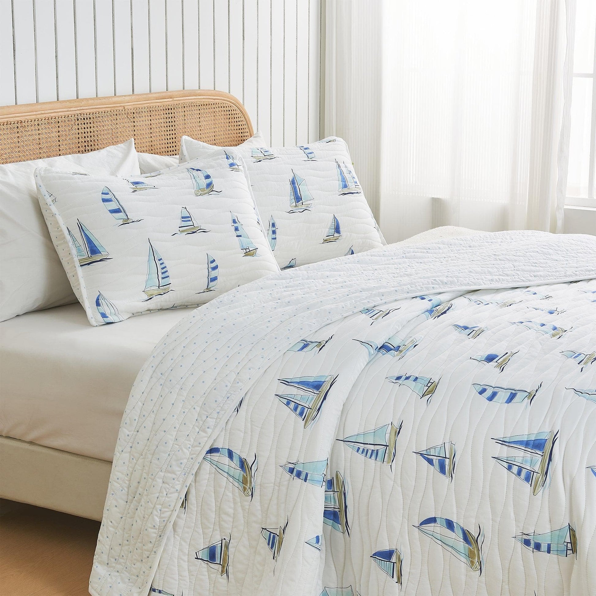 Coastal Blue Sailboat Quilt Set - Marzano Collection - Best Buy Furniture