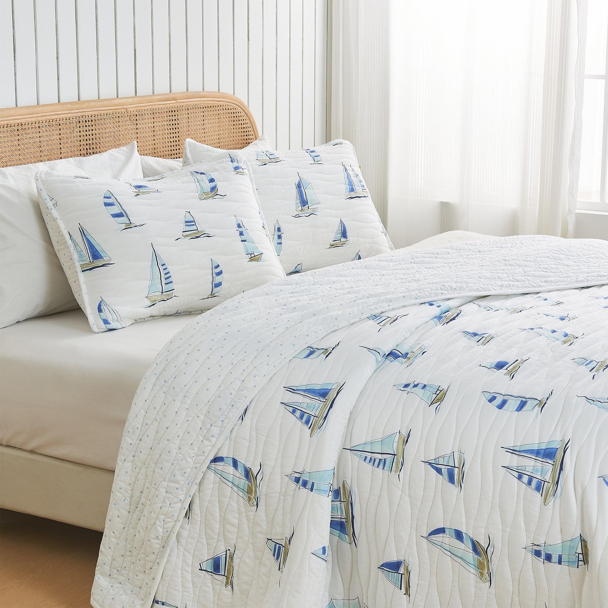 Coastal Blue Sailboat Quilt Set - Marzano Collection - Best Buy Furniture