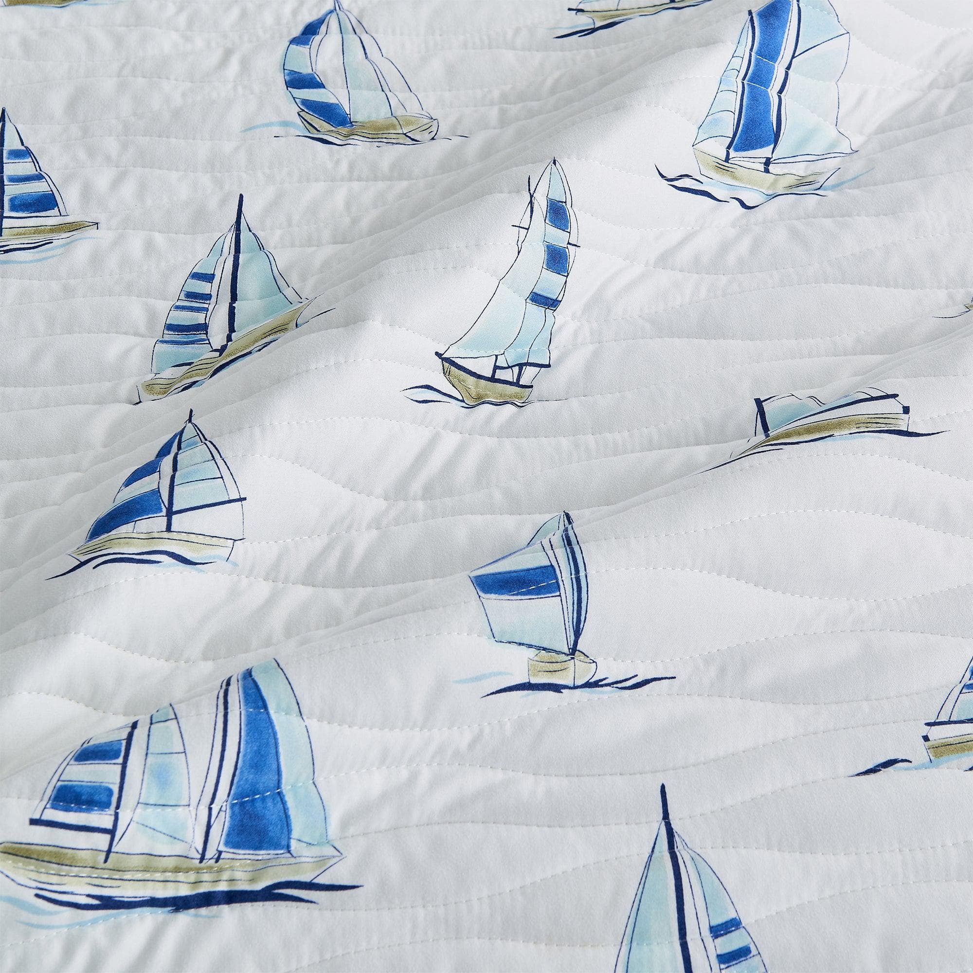 Coastal Blue Sailboat Quilt Set - Marzano Collection - Best Buy Furniture