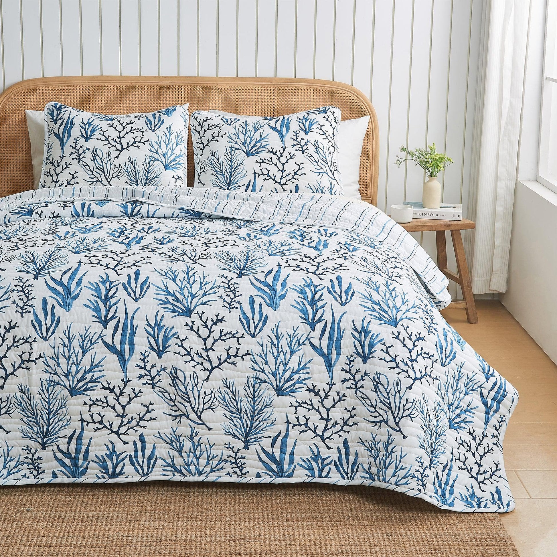 Coastal Navy Coral Quilt Set - Saelia Collection - Best Buy Furniture
