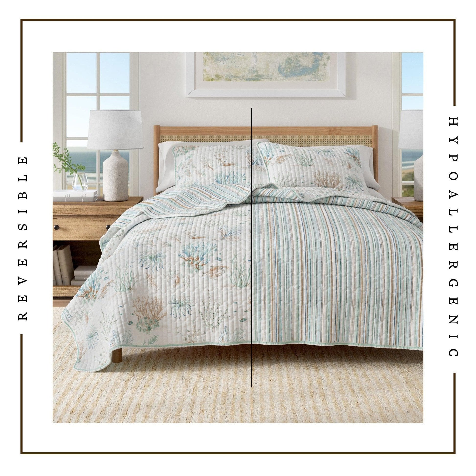 Coastal Printed Cotton Quilt Set - Santa Barbara Collection - Best Buy Furniture