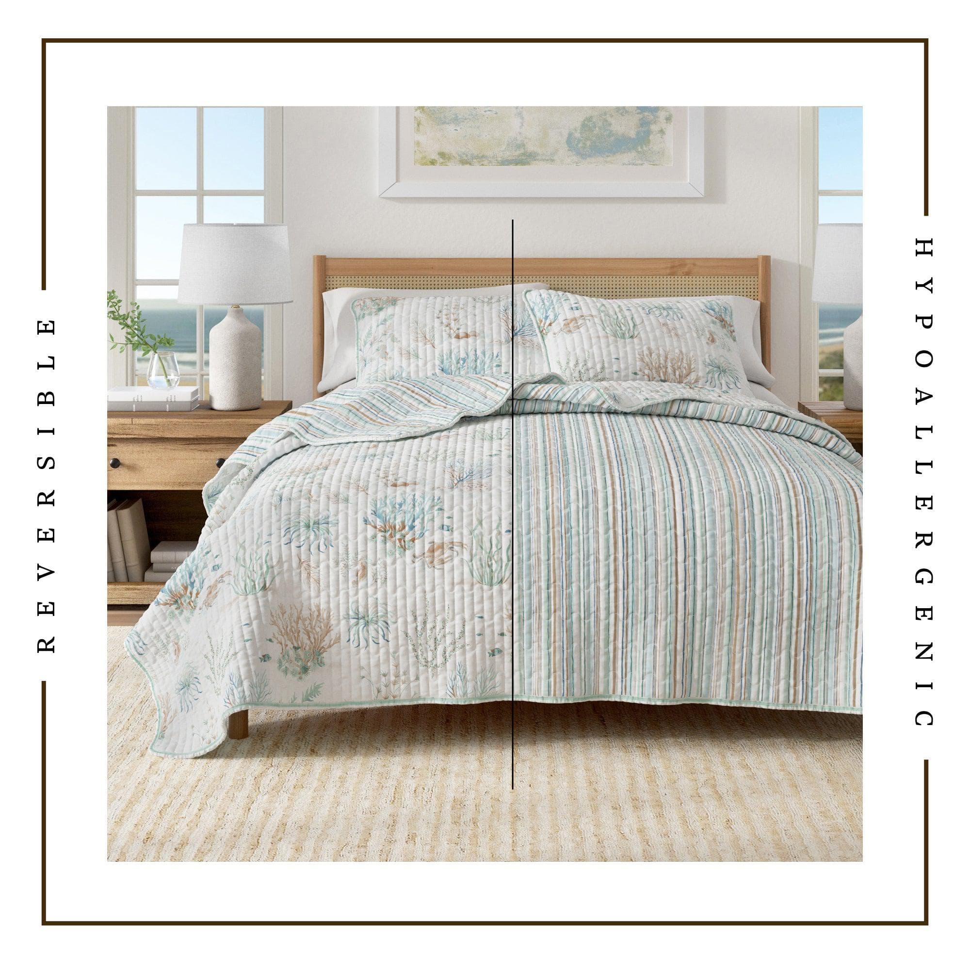 Coastal Printed Cotton Quilt Set - Santa Barbara Collection - Best Buy Furniture