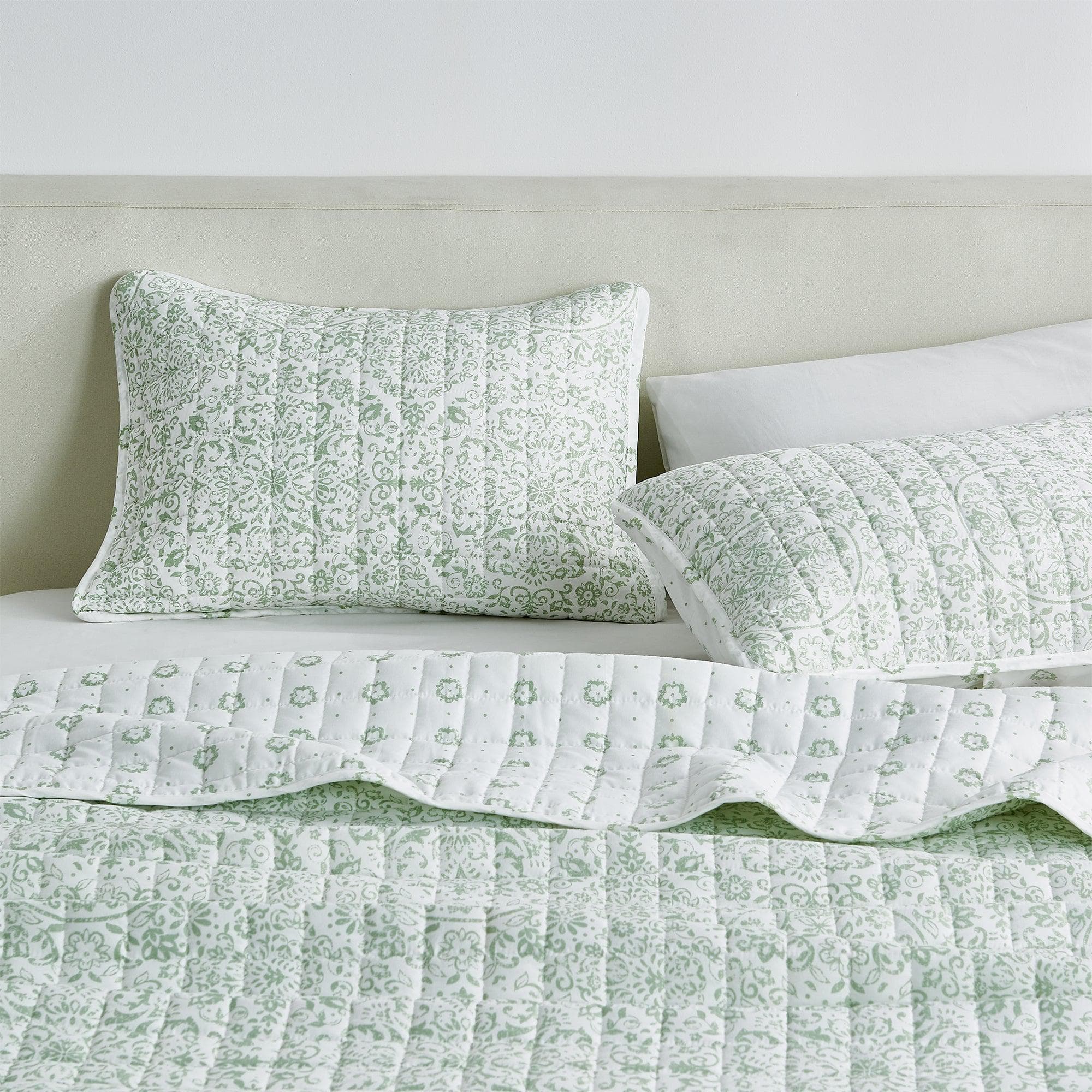 Floral Medallion Printed Microfiber Quilt Set - Kaleigh Collection - Best Buy Furniture