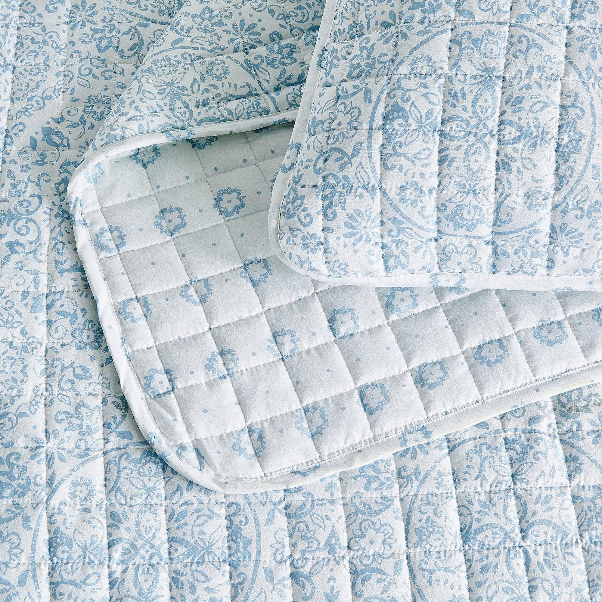 Floral Medallion Printed Microfiber Quilt Set - Kaleigh Collection - Best Buy Furniture