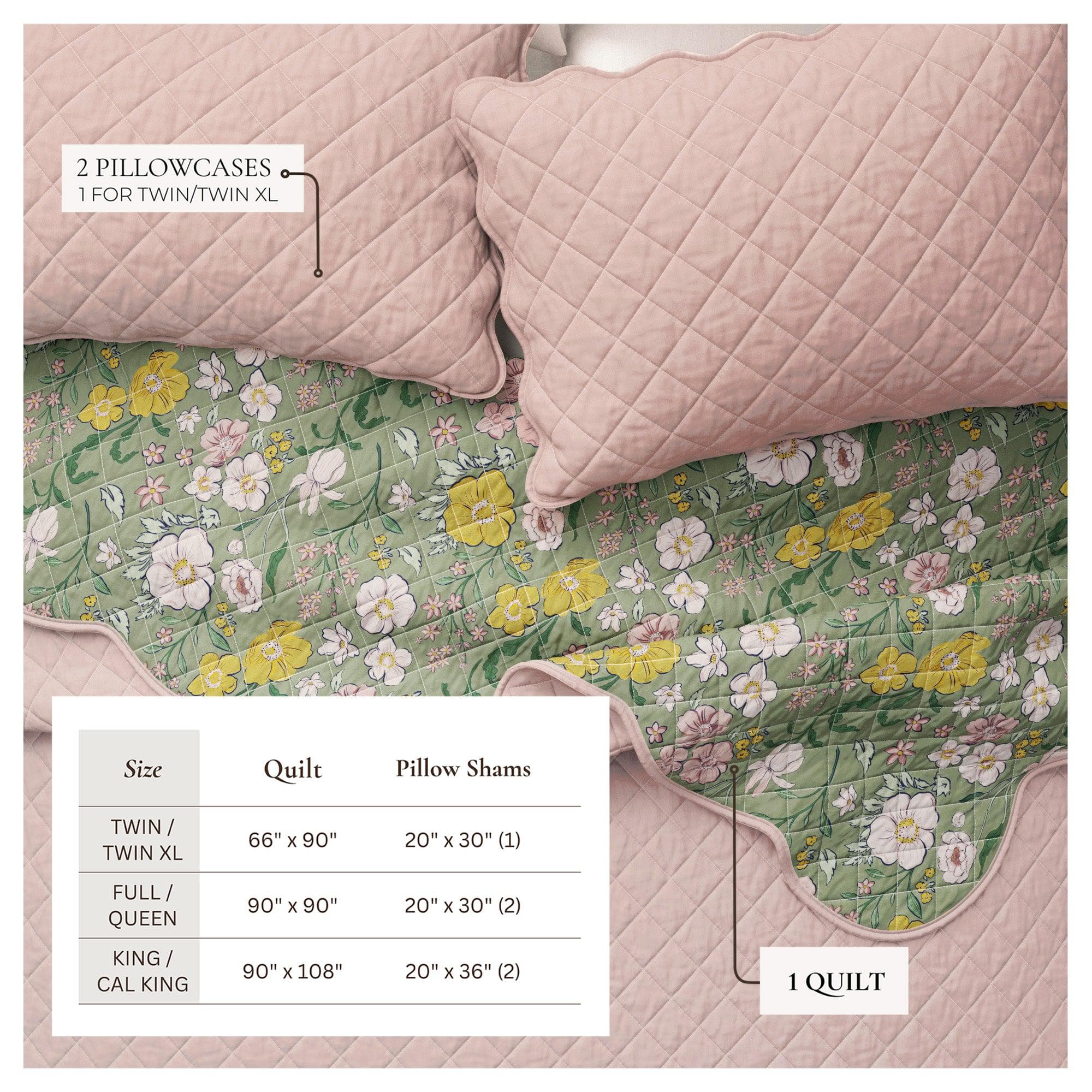 Floral Print & Scalloped Edge Cotton Quilt Set - Gwen Collection - Best Buy Furniture