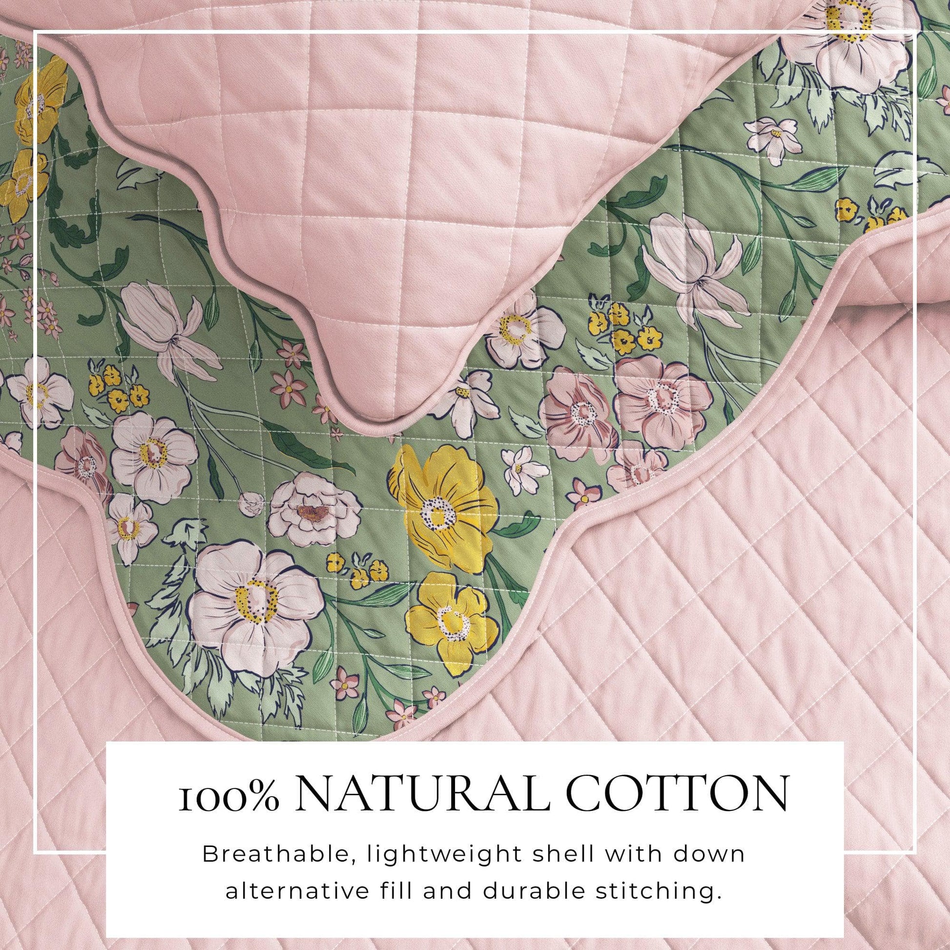 Floral Print & Scalloped Edge Cotton Quilt Set - Gwen Collection - Best Buy Furniture