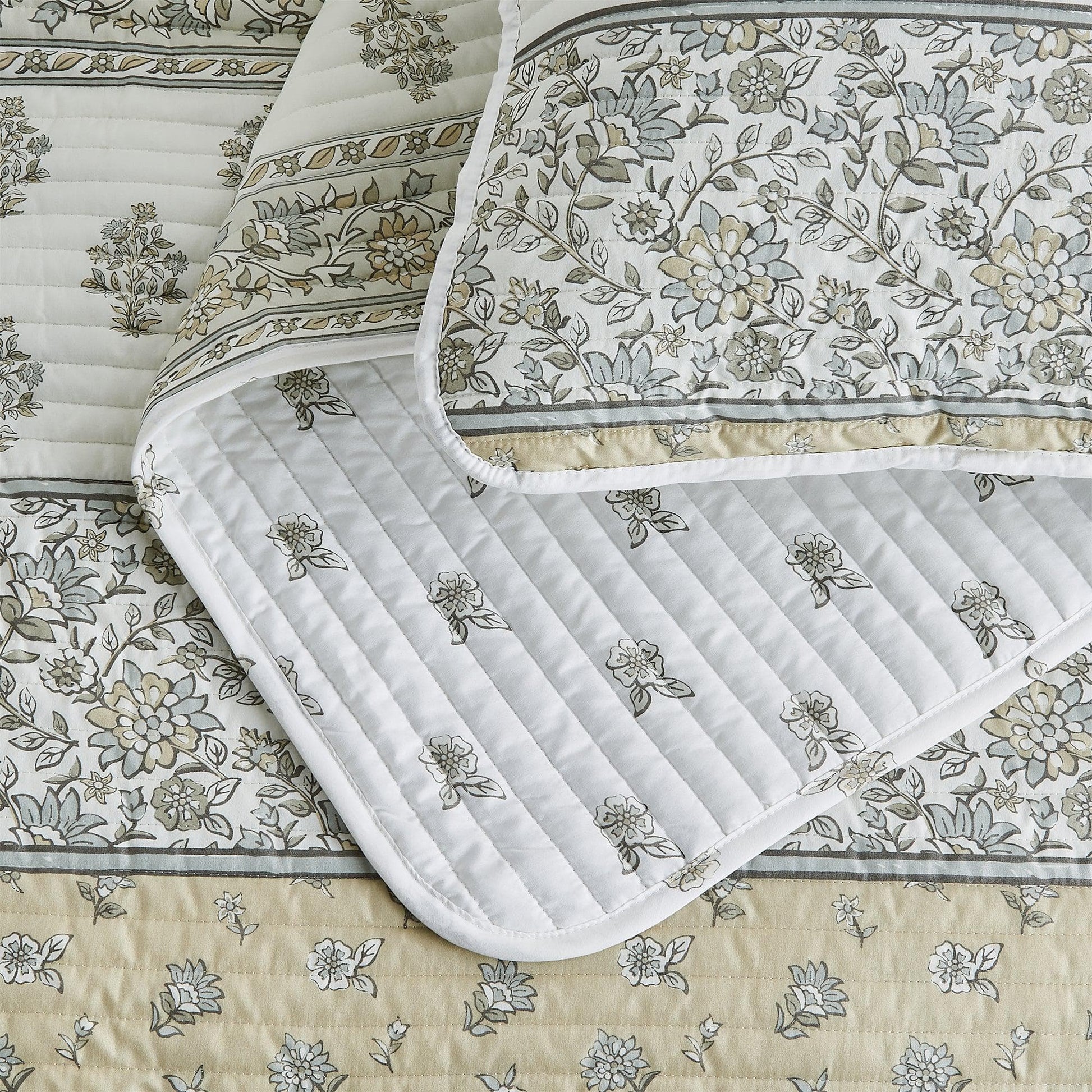 Floral Striped Microfiber Quilt Set - Hermine Collection - Best Buy Furniture