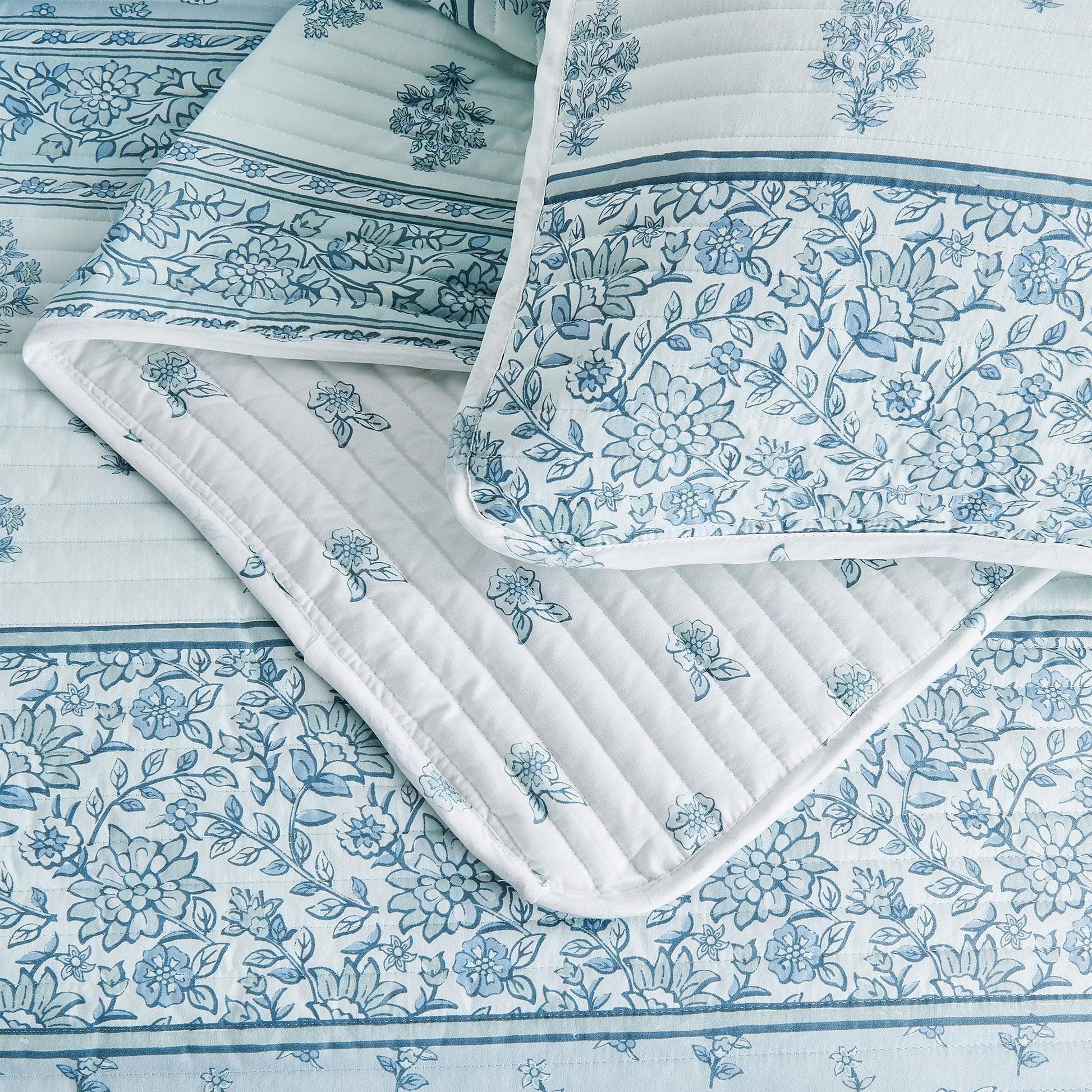 Floral Striped Microfiber Quilt Set - Hermine Collection - Best Buy Furniture