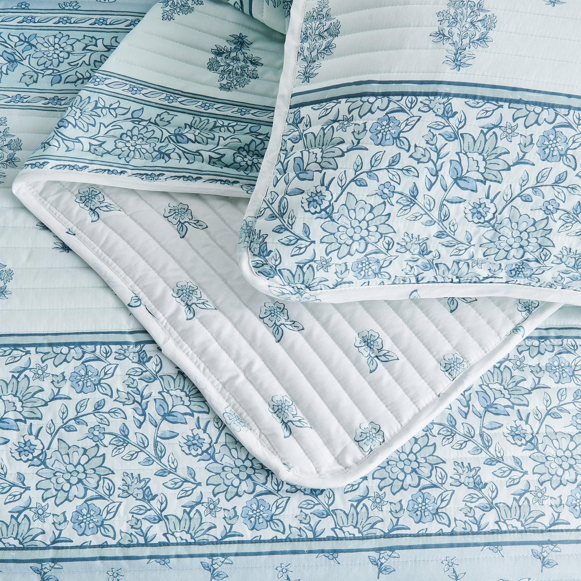 Floral Striped Microfiber Quilt Set - Hermine Collection - Best Buy Furniture