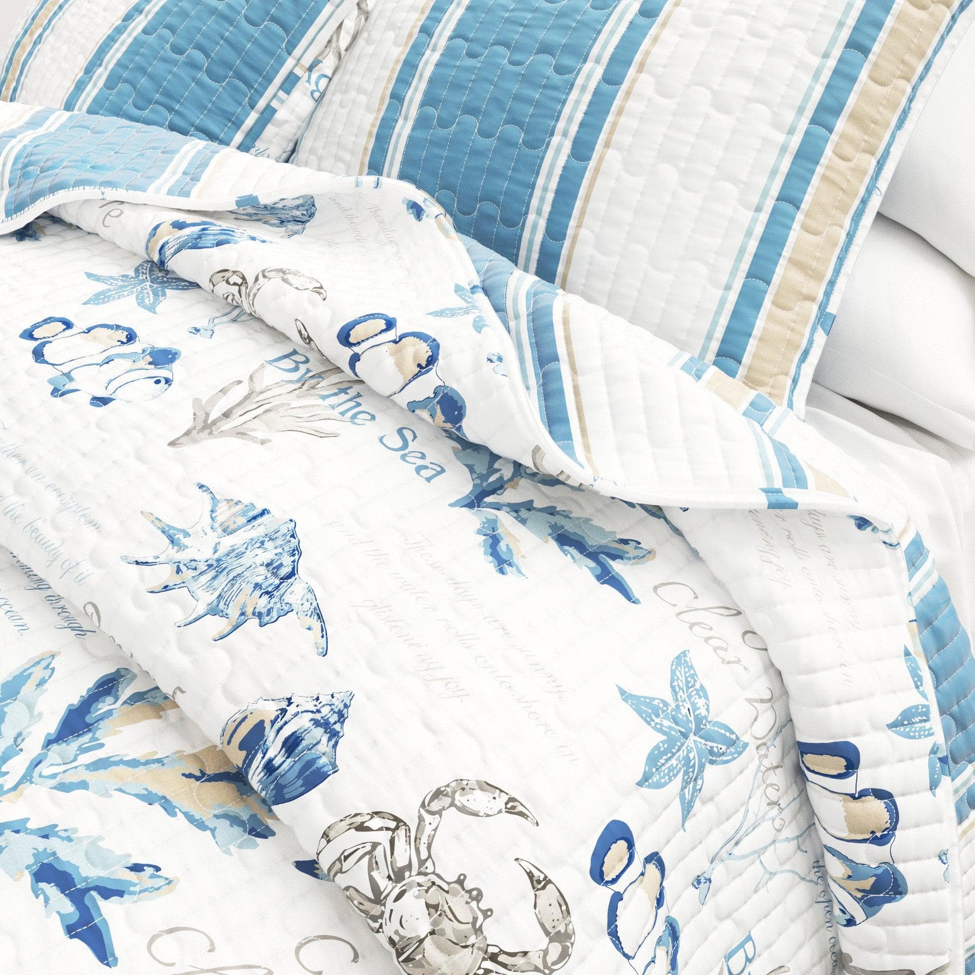 Stripe & Ocean Story Coastal Quilt Set - New Castle Collection - Best Buy Furniture
