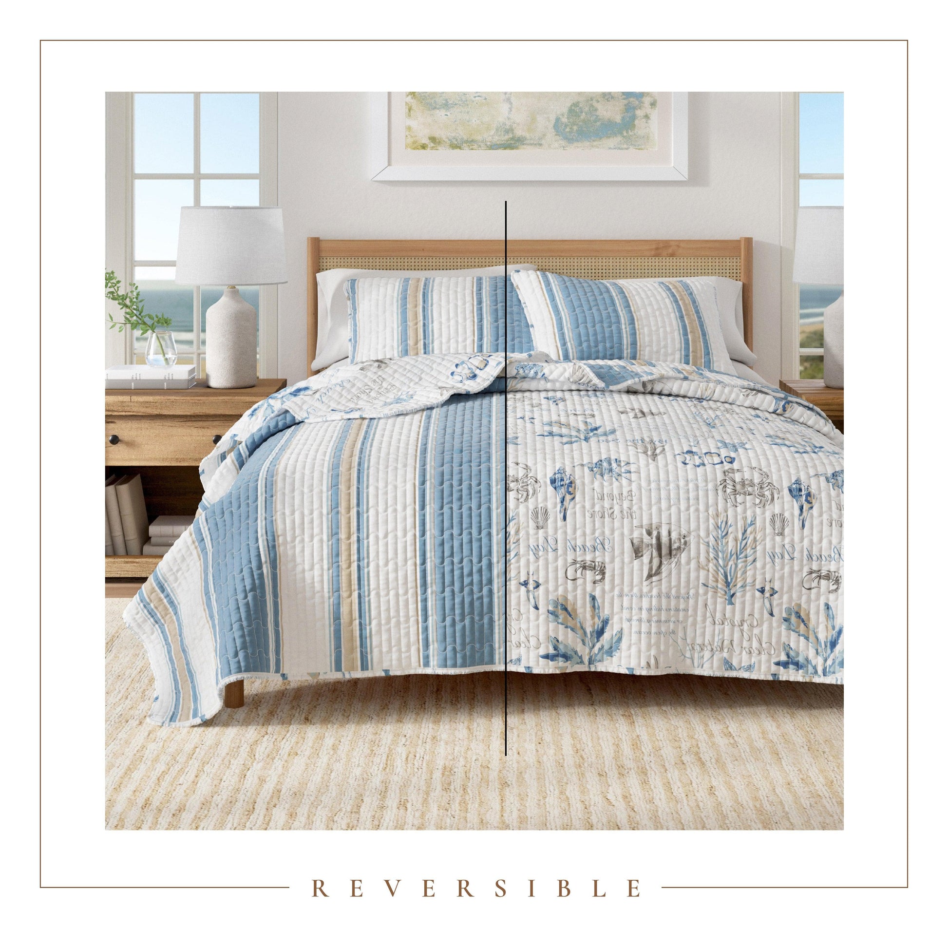 Stripe & Ocean Story Coastal Quilt Set - New Castle Collection - Best Buy Furniture