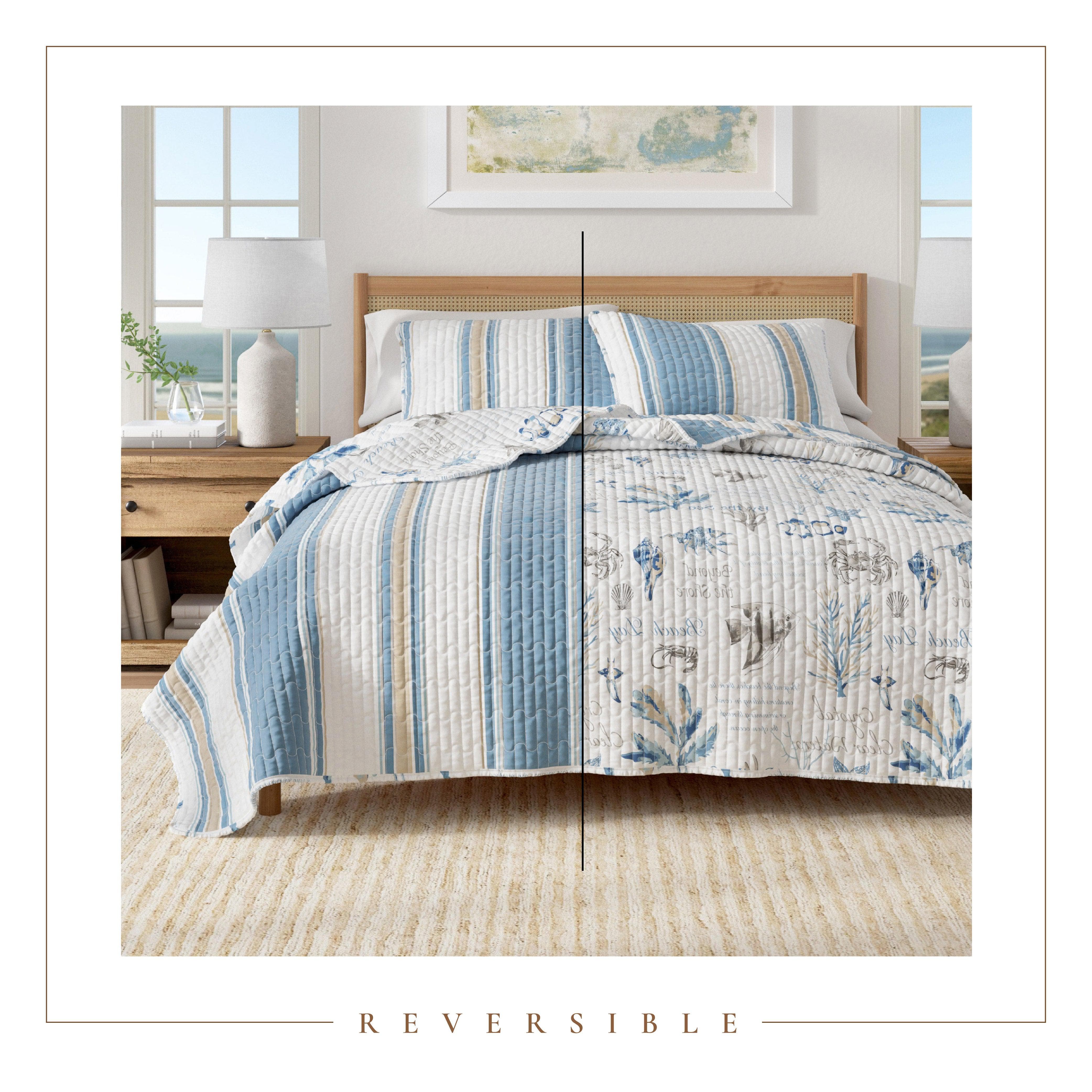 Stripe & Ocean Story Coastal Quilt Set - New Castle Collection - Best Buy Furniture