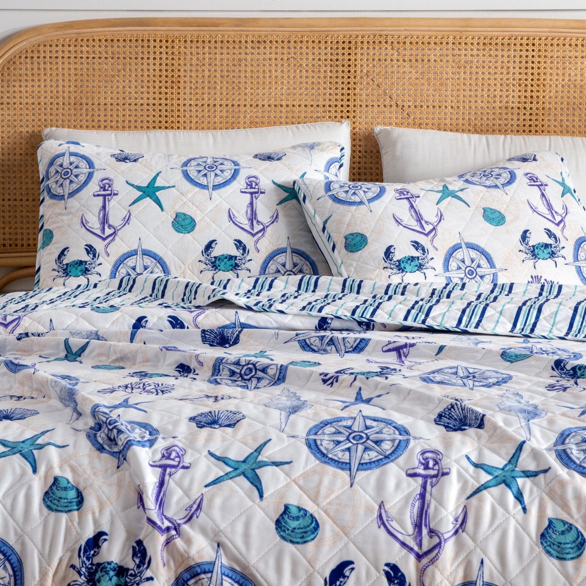 Nautical Anchor Quilt Set - Azure Collection - Best Buy Furniture
