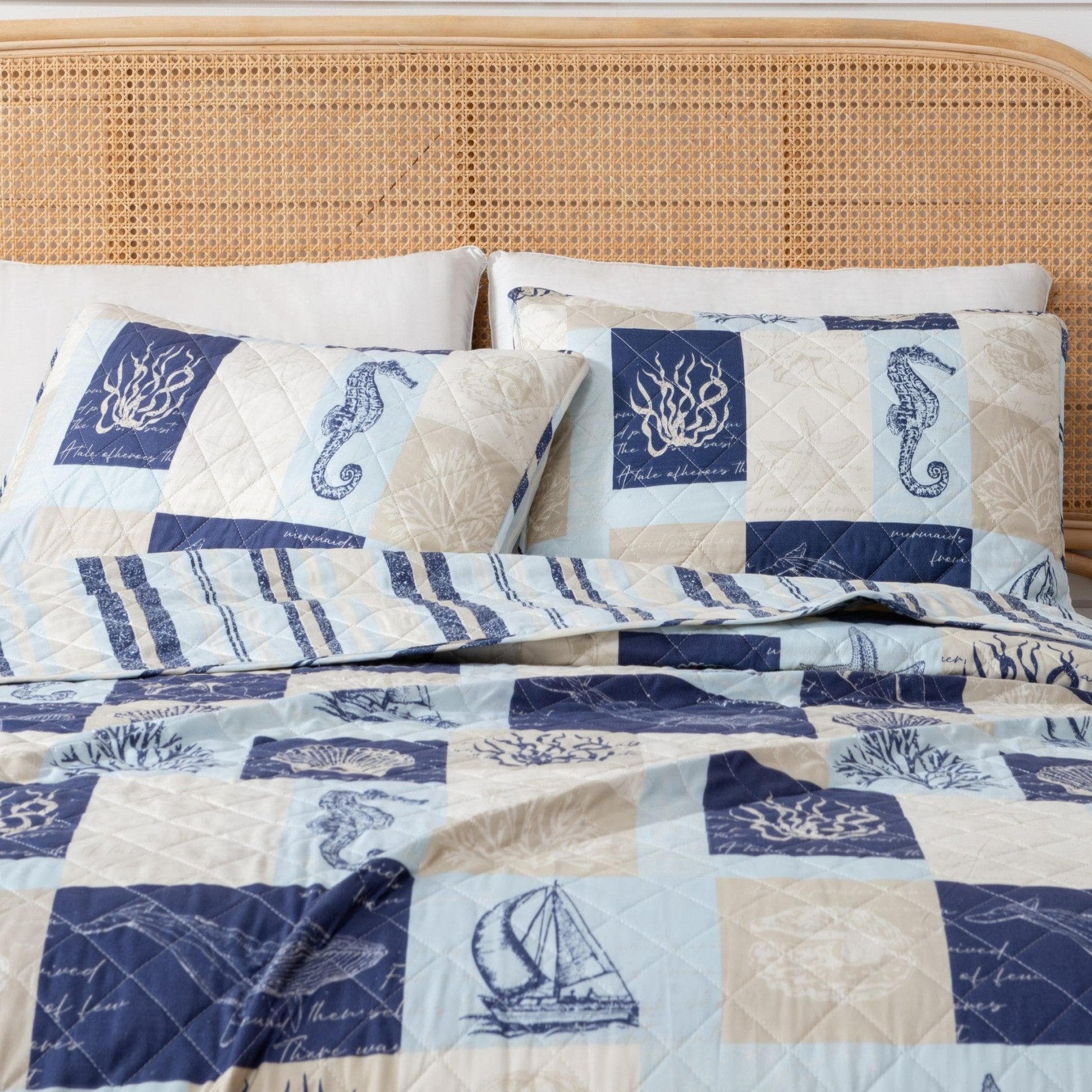 Seaside Patchwork Coastal Quilt Set - Caspian Collection - Best Buy Furniture