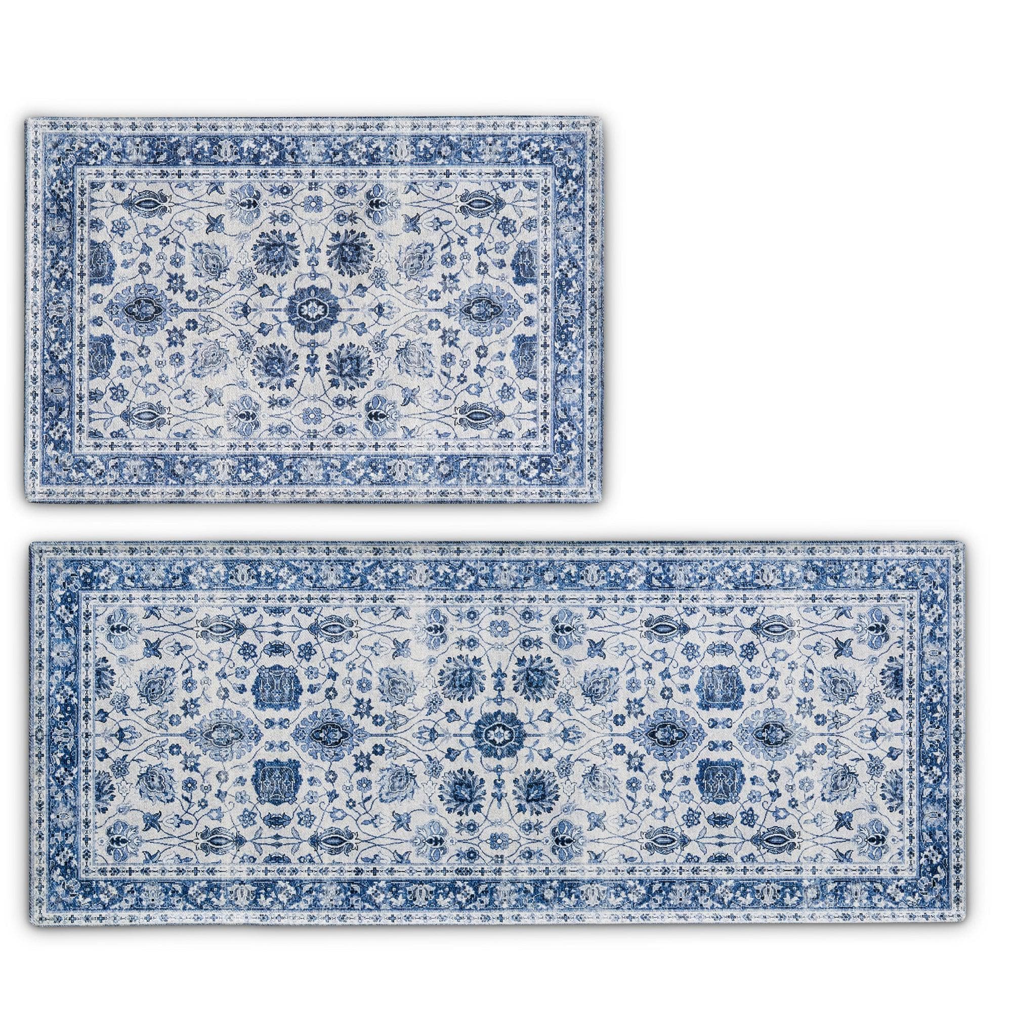 Floral Machine Washable Accent Area Rug & Runner 2 Pack - Matra Collection - Best Buy Furniture
