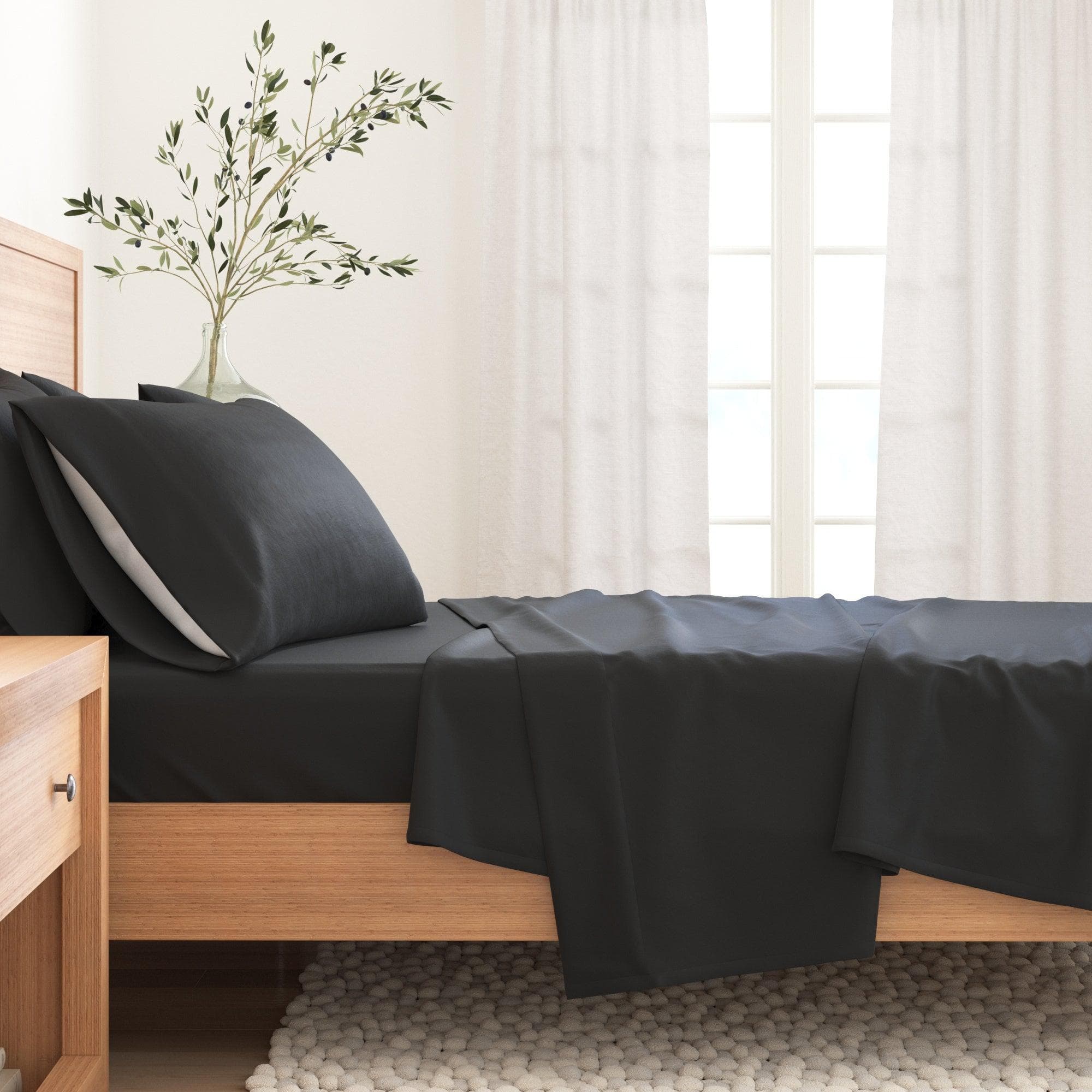 4-Piece Cotton Solid Flannel Sheet - Nordic Collection - Best Buy Furniture