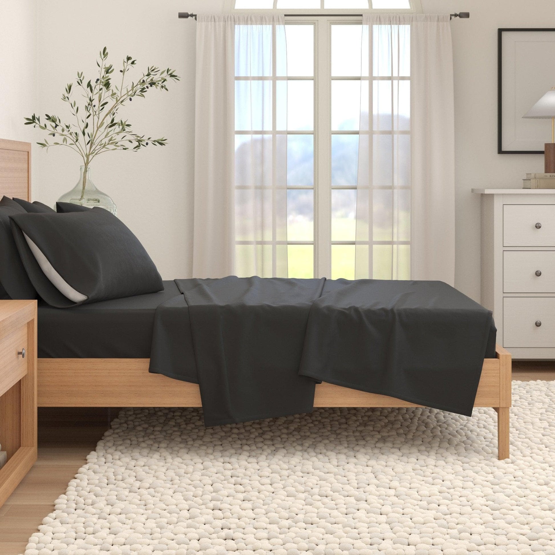 4-Piece Cotton Solid Flannel Sheet - Nordic Collection - Best Buy Furniture