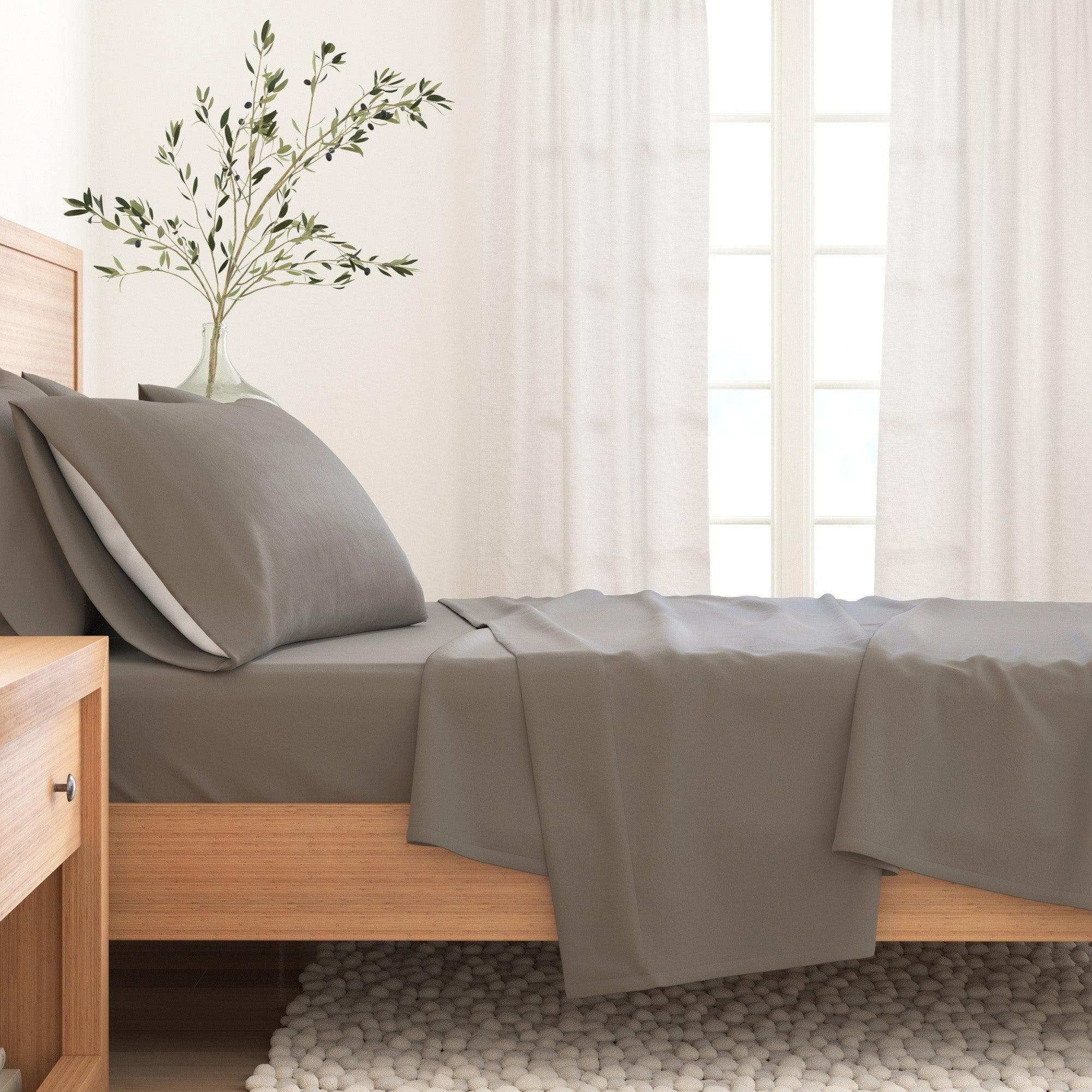 4-Piece Cotton Solid Flannel Sheet - Nordic Collection - Best Buy Furniture