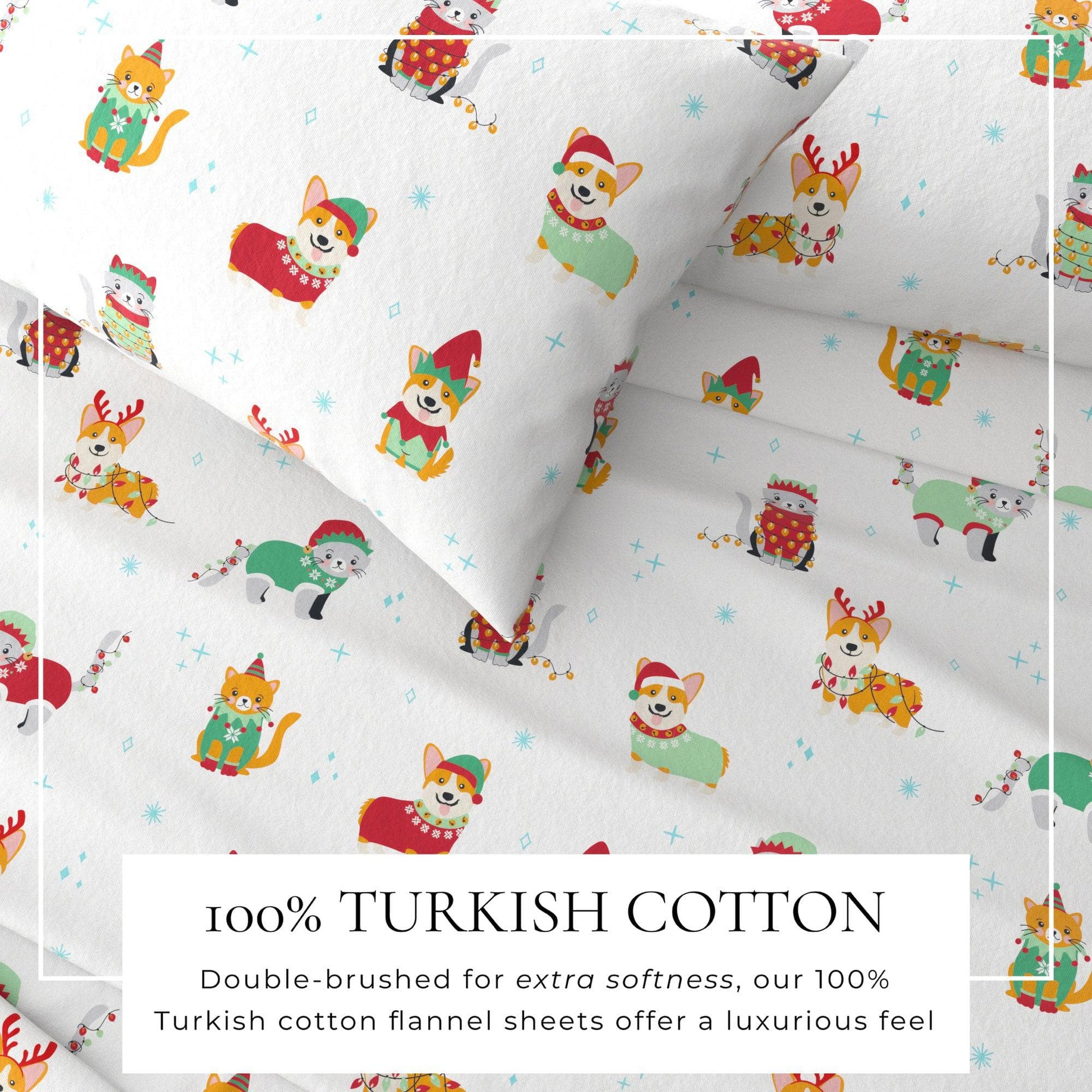 4-Piece Turkish Cotton Christmas Flannel Sheet - Whittaker Collection - Best Buy Furniture