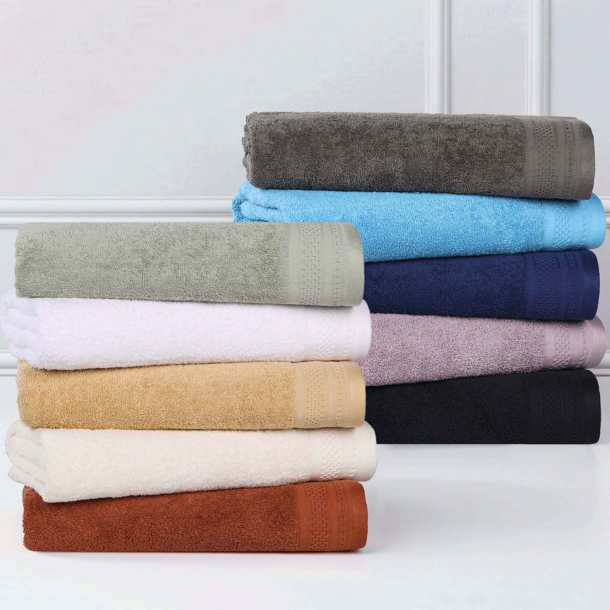 Honeycomb Textured Waffle Border Cotton Bath Towels, Set of 4 - Bath Towel by Superior Brand