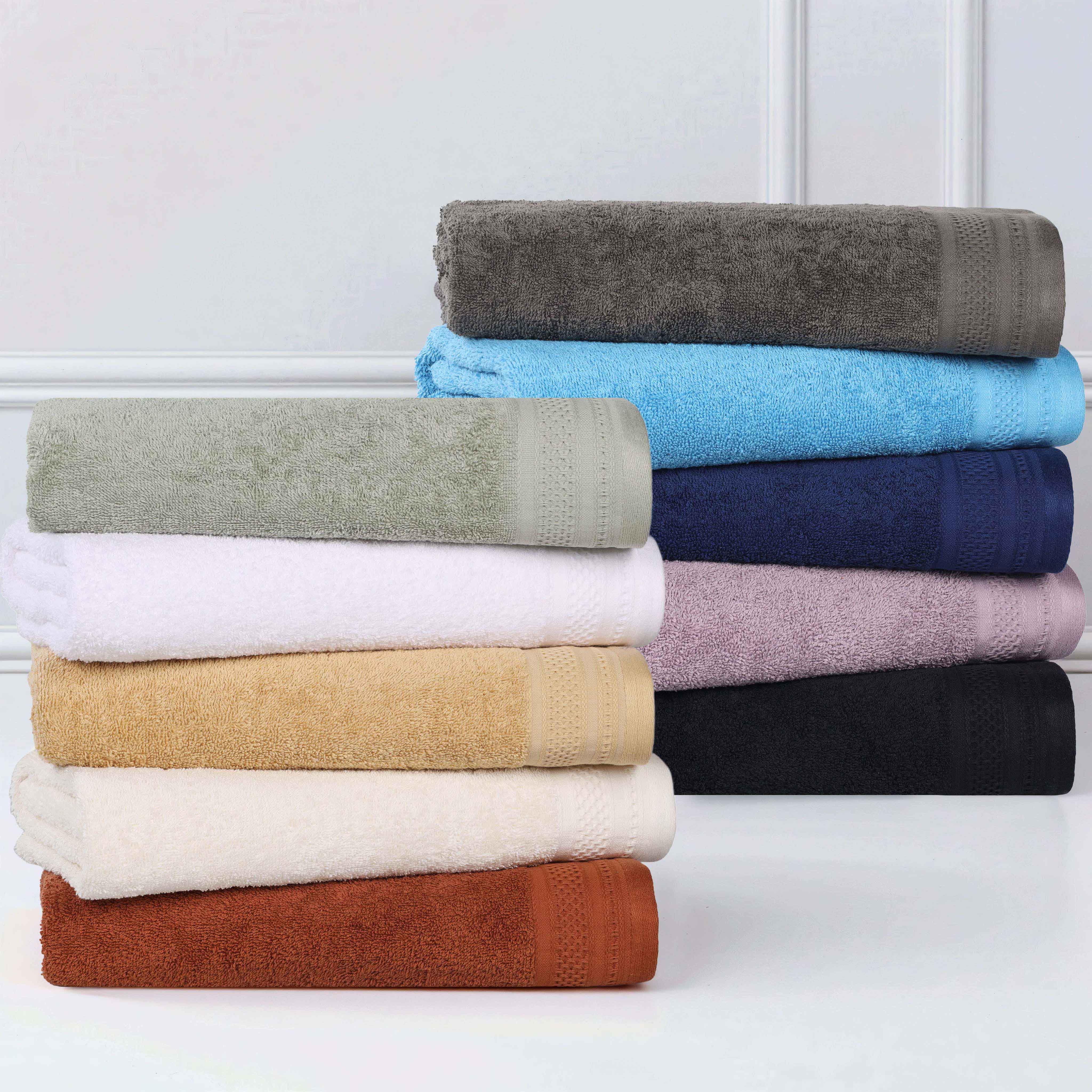 Honeycomb Textured Waffle Border Cotton Bath Towels, Set of 4 - Bath Towel by Superior Brand