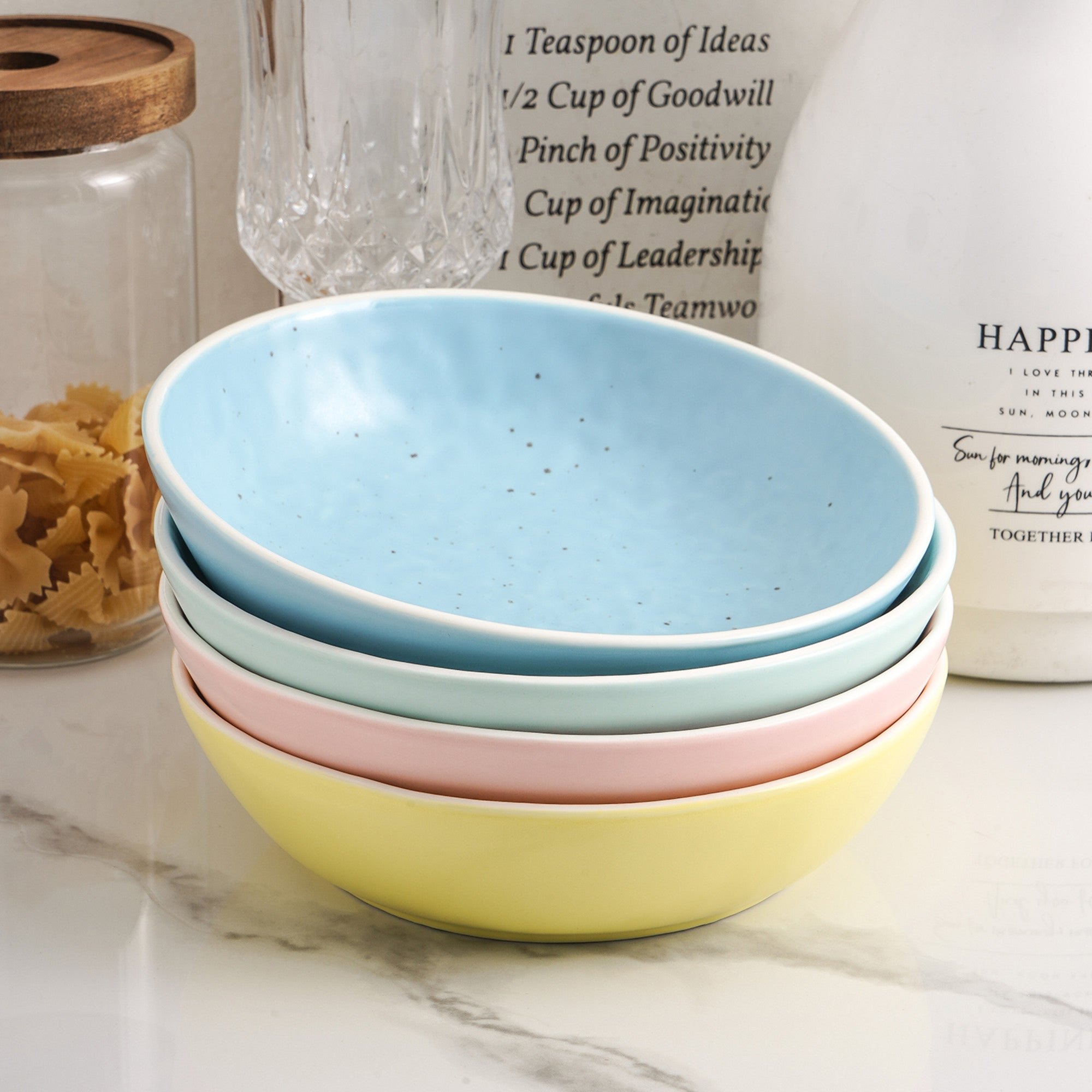 Elena Stoneware Bowl - Yellow, Blue, Pink, Mint