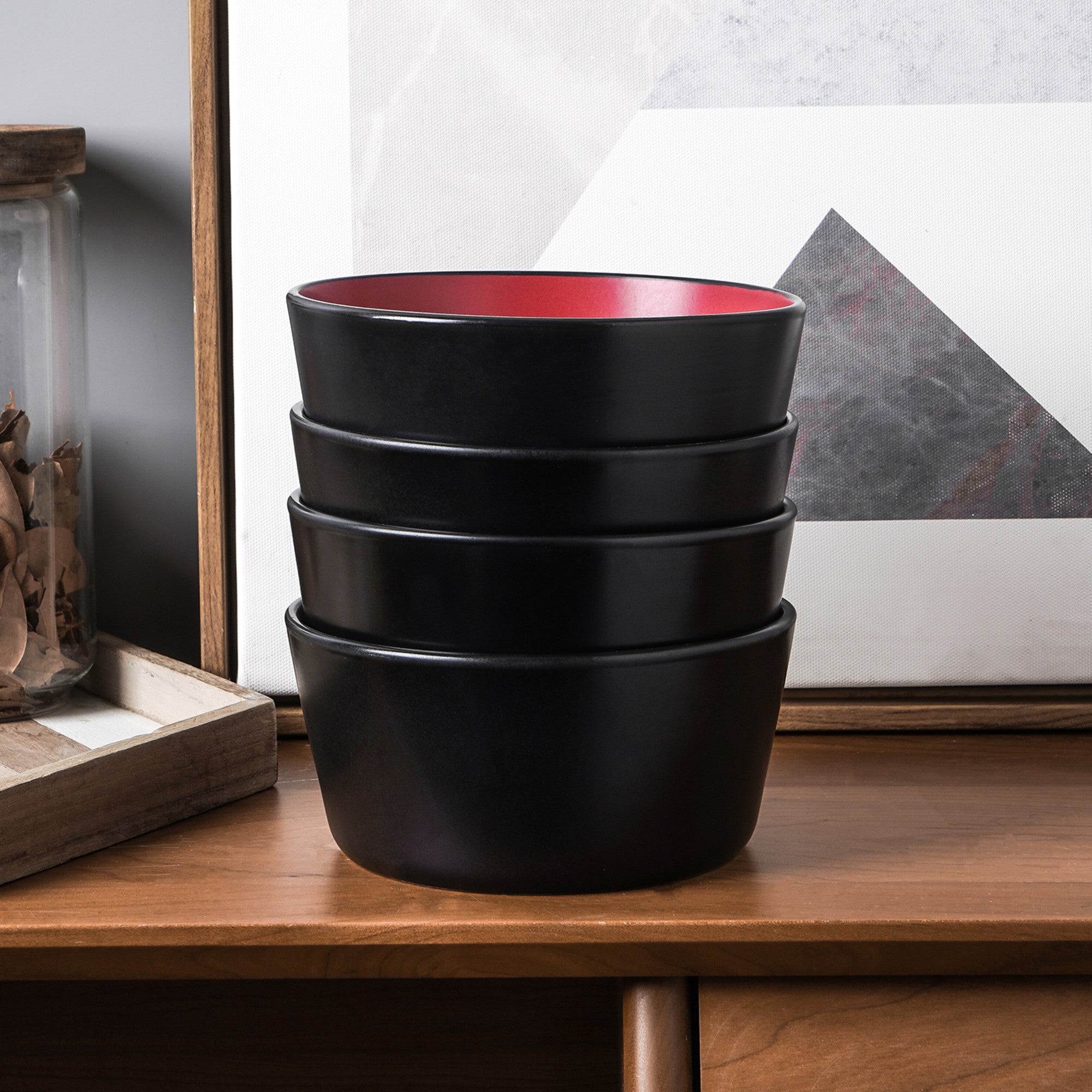 Albie Stoneware Bowl - Red And Black