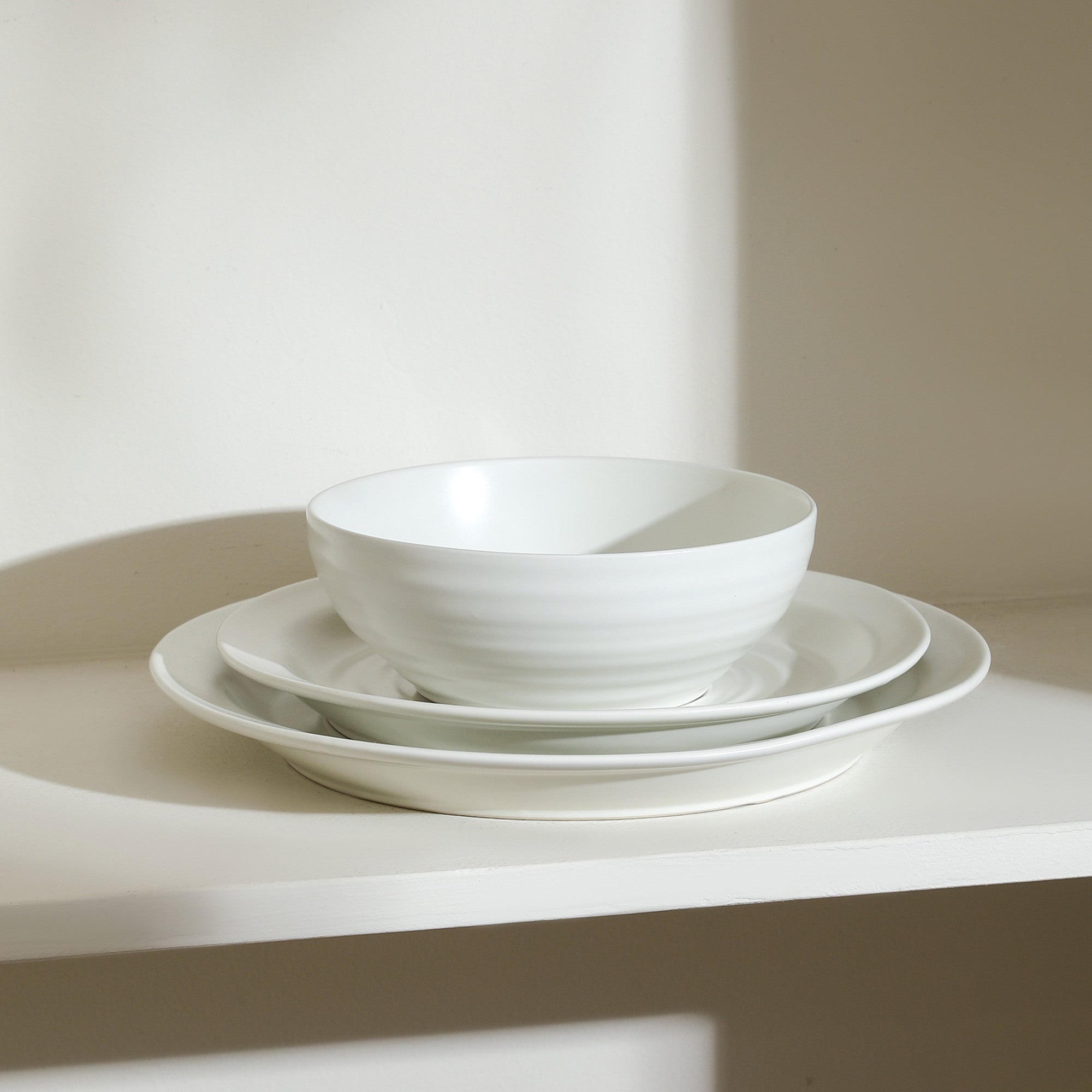 Orbit Stoneware Dinnerware Set with Cereal Bowls - White