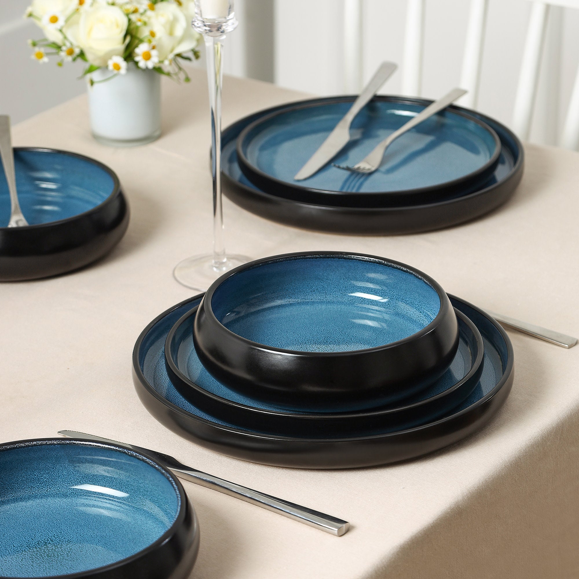 Lagoon Stoneware Dinnerware Set - Blue