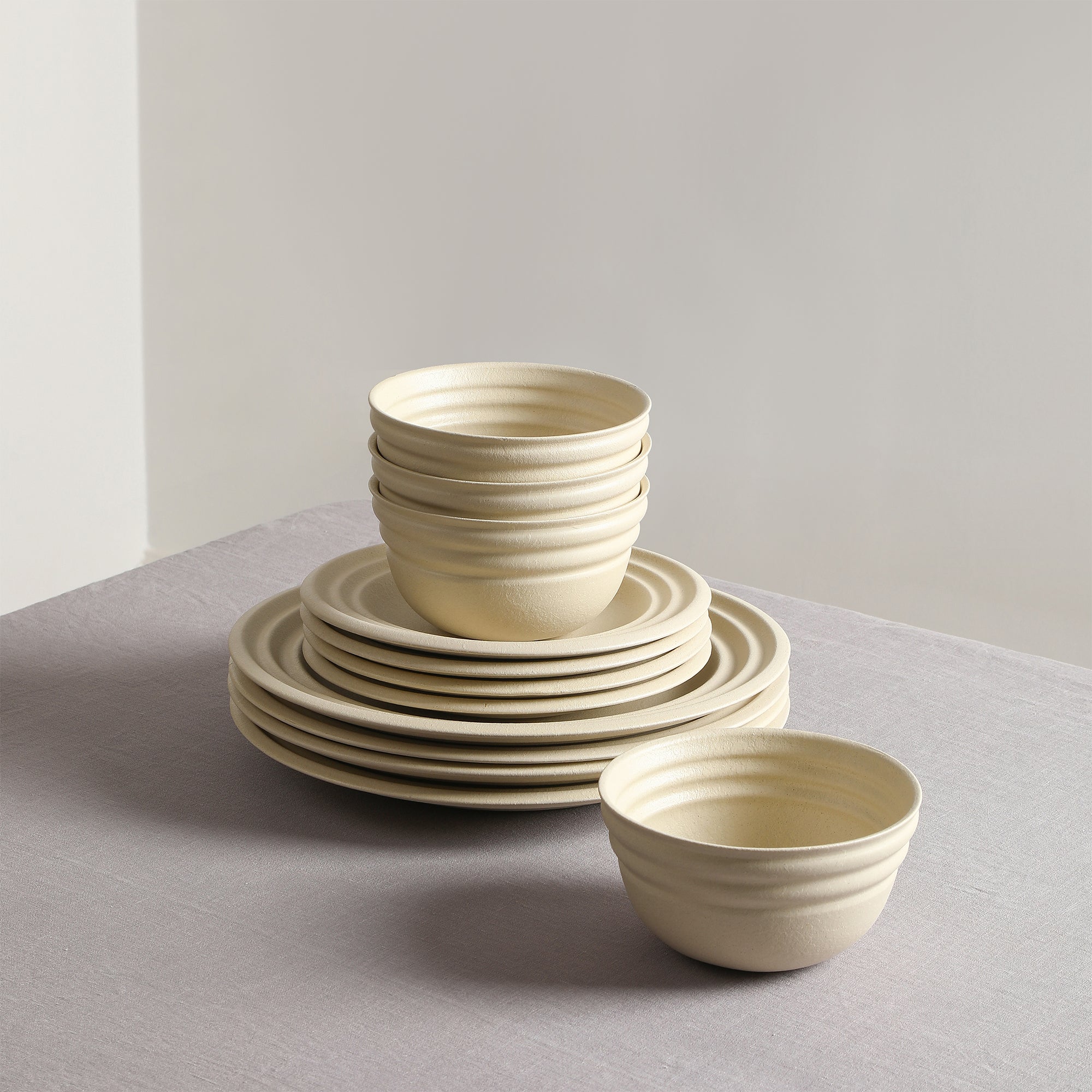 Stone Lain Zen Stoneware 12-Piece Dinnerware Set, Beige