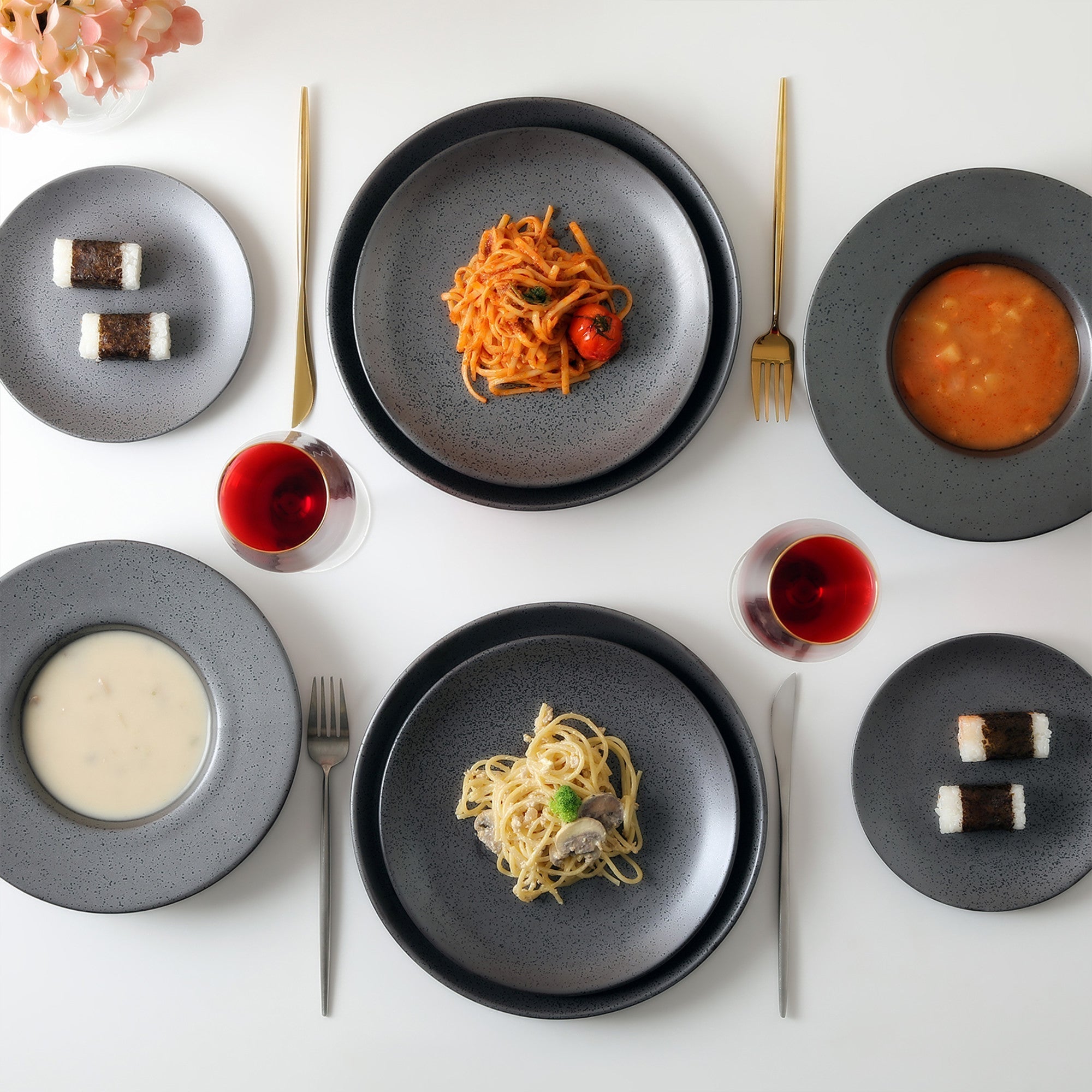 Valencia Porcelain Dinnerware Set - Metallic Grey