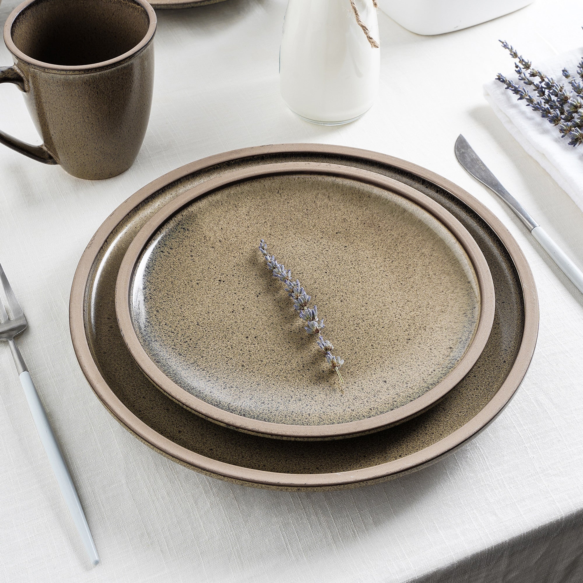 Tina Stoneware Dinnerware Set - Green And Beige