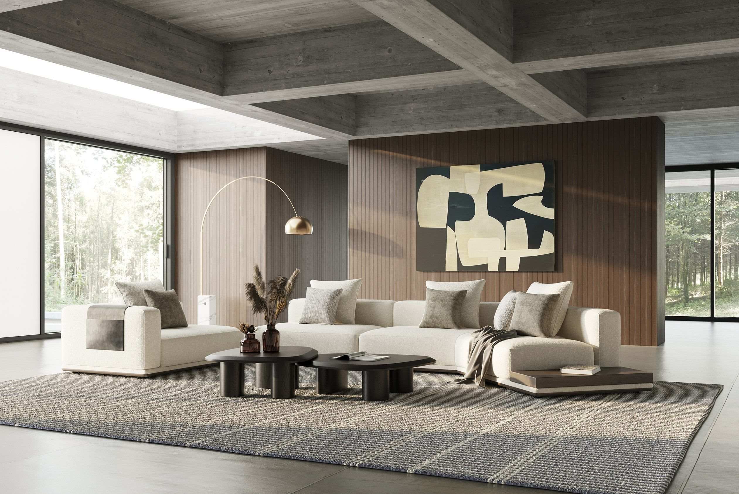 Lamod Siret - Modern Ivory Fabric Modular Sectional W/ Coffee Table