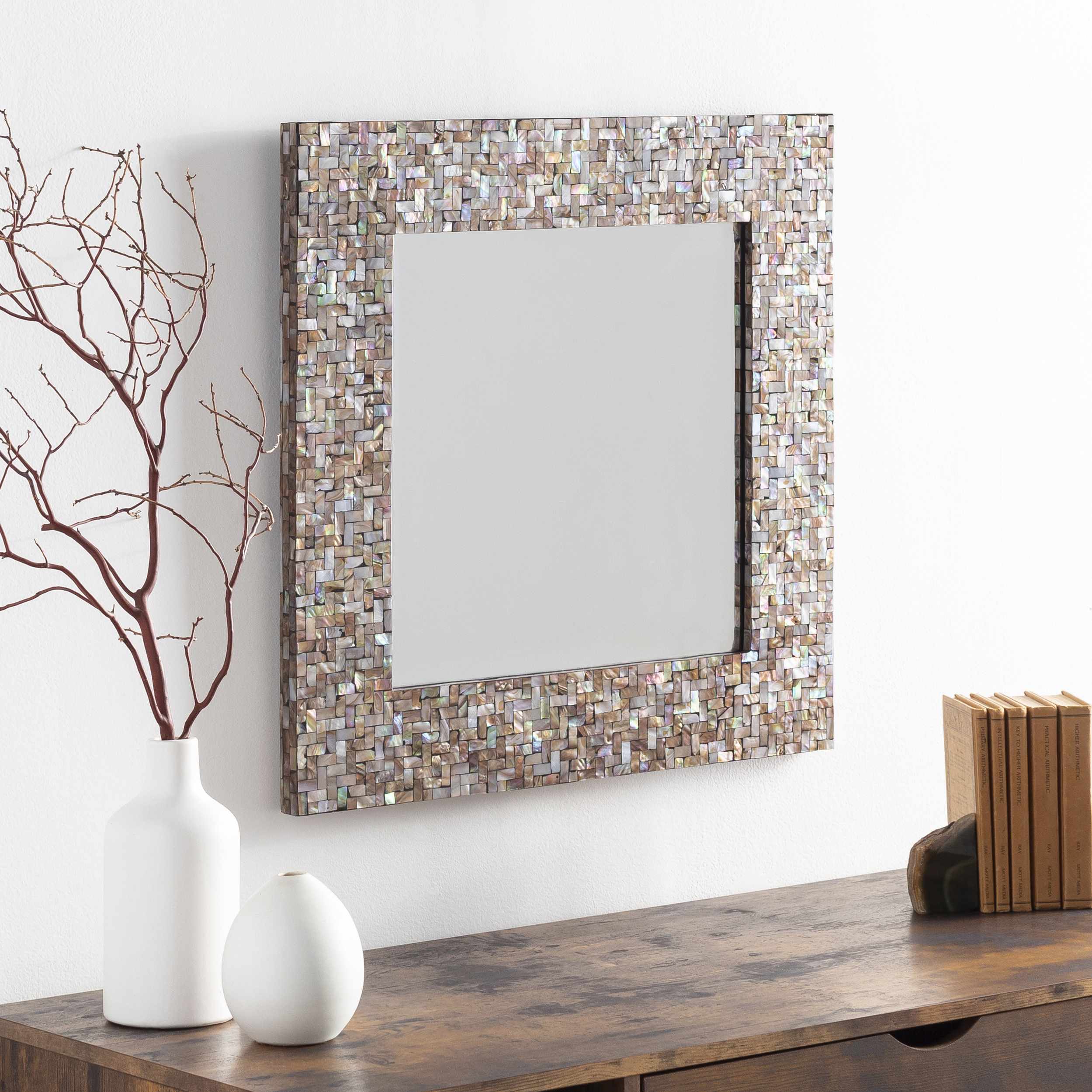 Lanot Mirror 24"H x 24"W Square Mother of Pearl Frame