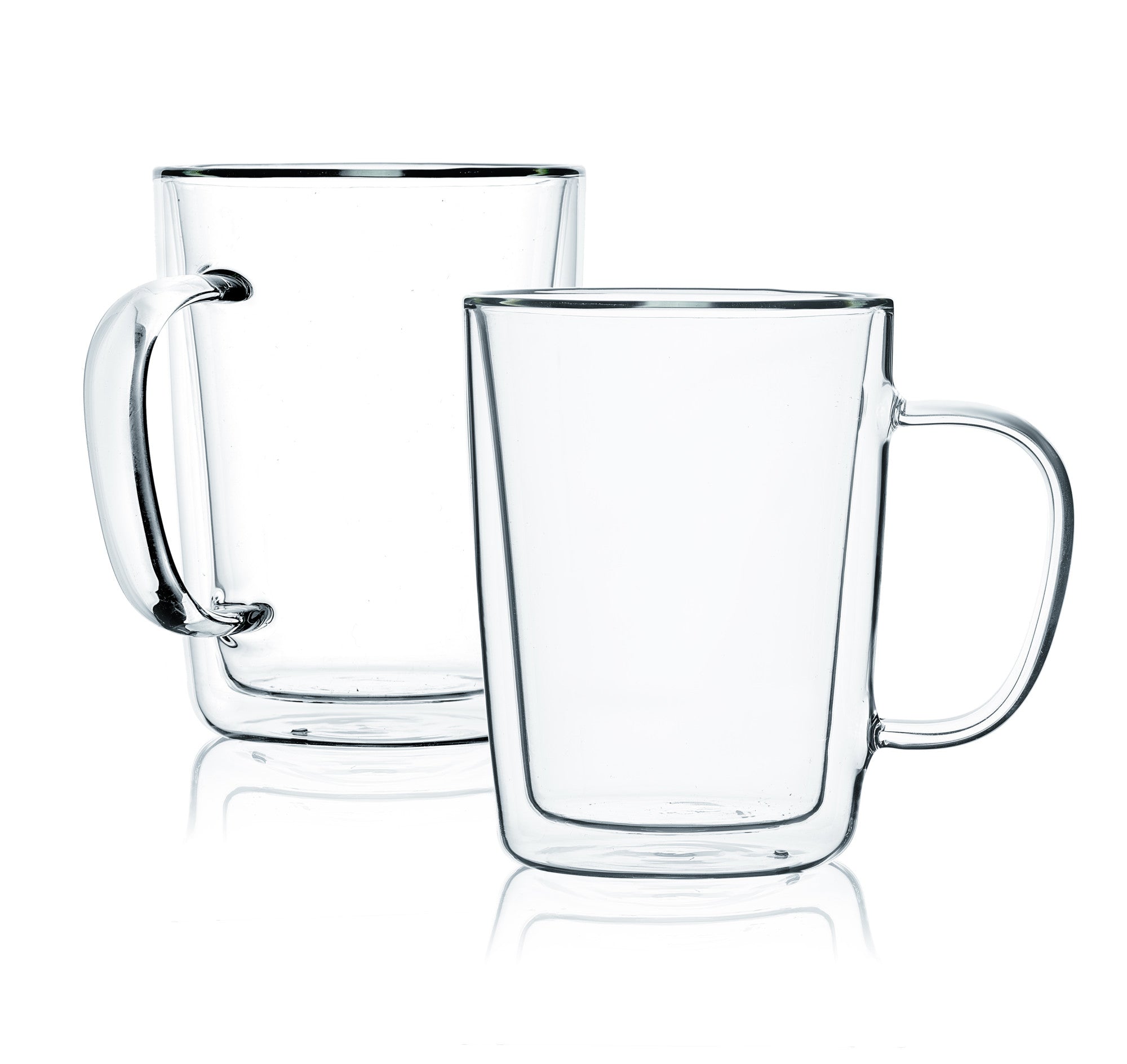 Set of 4 Double Wall Glass Mugs, Coffee Mugs, Tall Cups With Handle